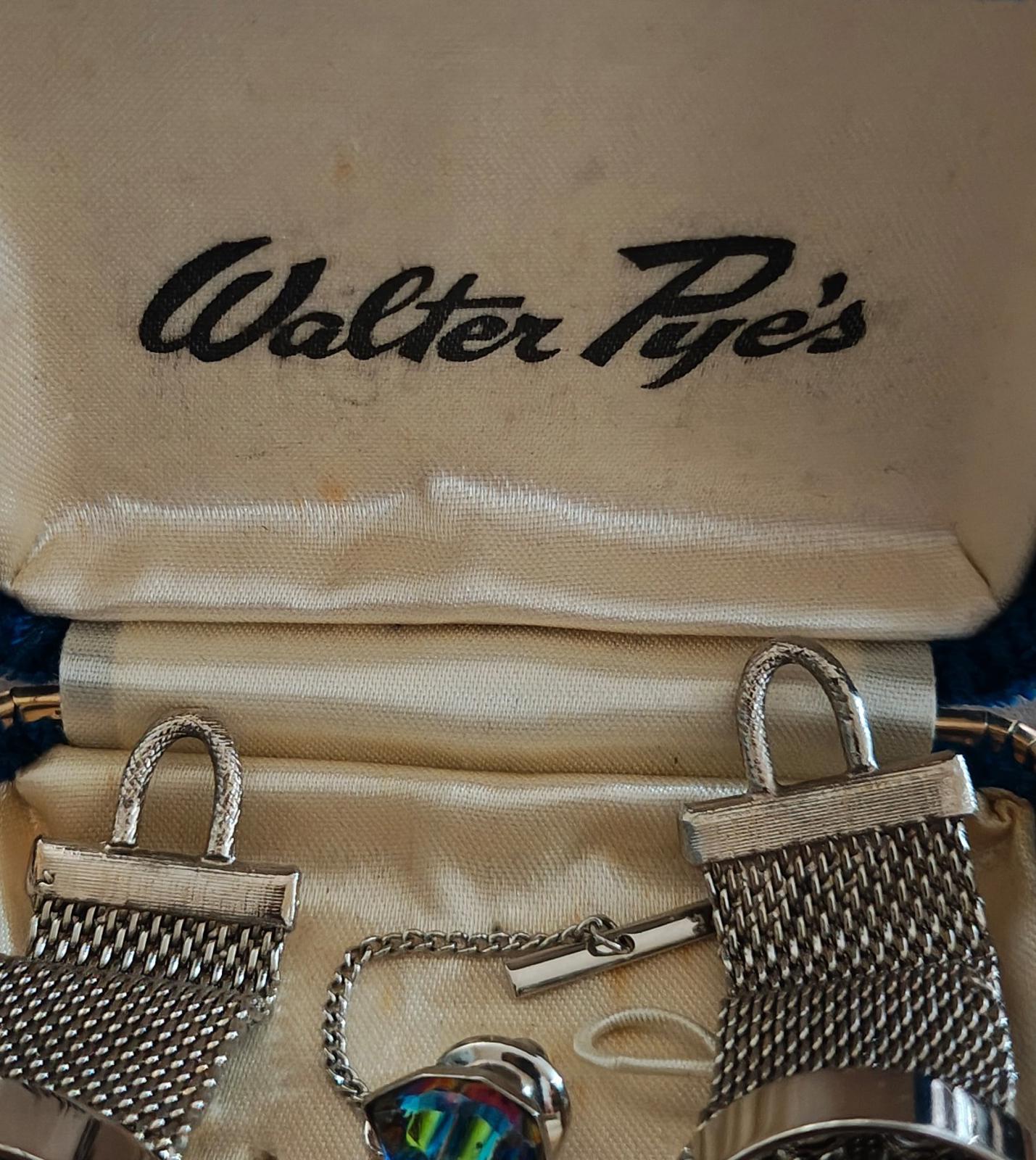 1950/60’s Walter Pye’s Iridescent Watermelon Rivoli Stone Cufflinks and Tie Tack