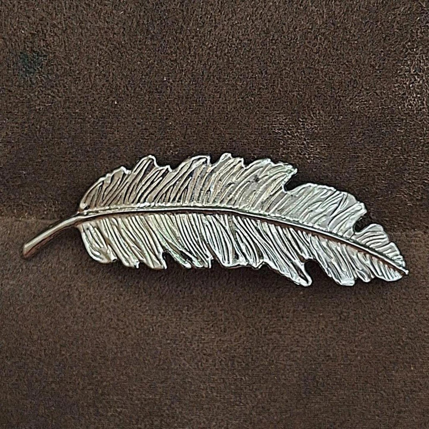 1980s Silver Tone Feather Leaf Hair Barrette Hair Clip