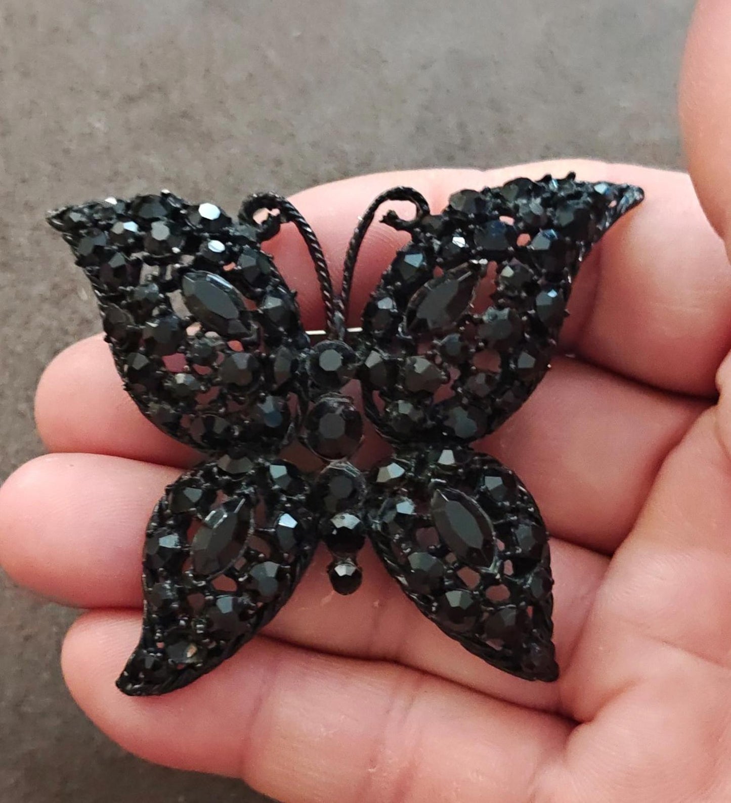 1950's Black Rhinestone Butterfly Brooch