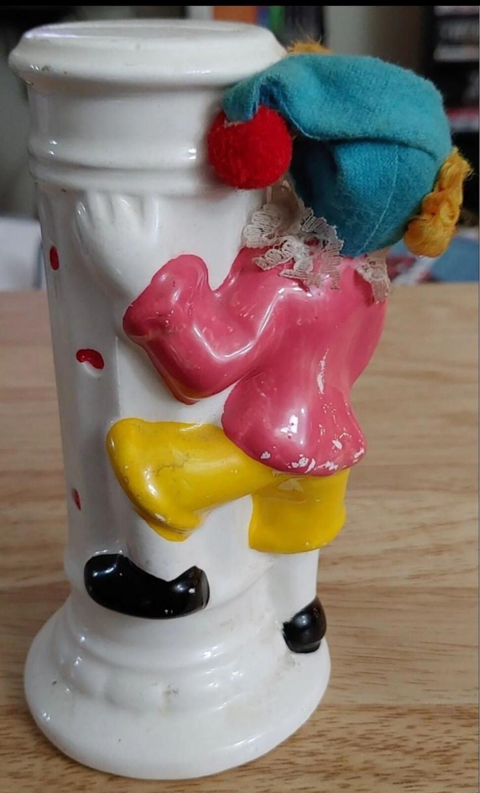 Vintage Porcelain Clown Leaning On A Pillar Coin Bank
