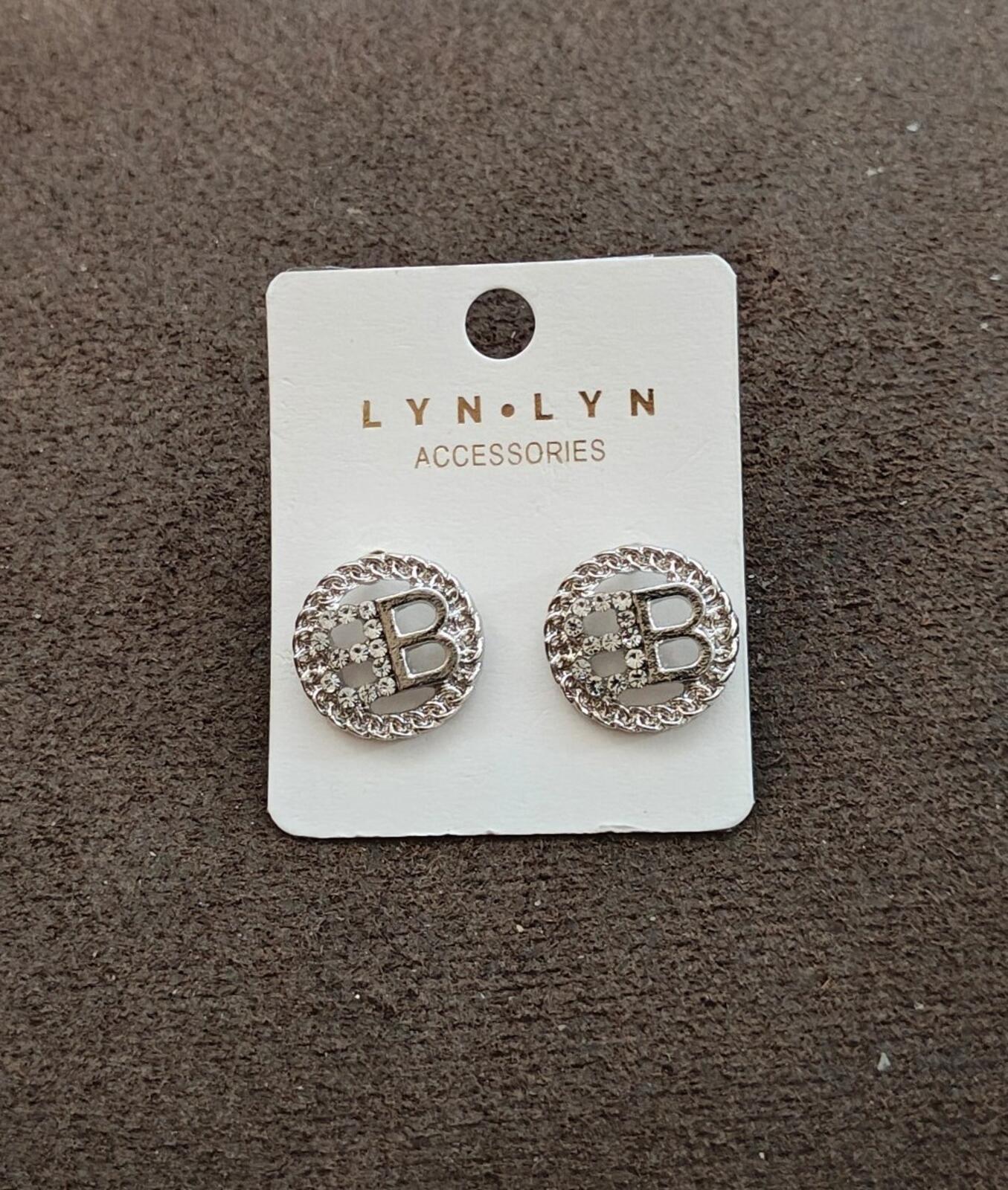Lyn Lyn Accessories Silver Tone Crystal Encrusted "B" logo Stud Earrings New