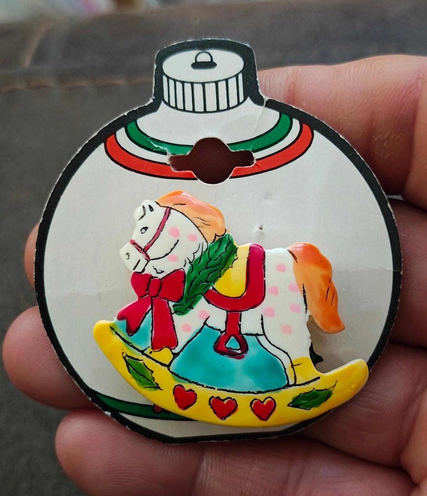 1980s Vintage Rocking Horse Holiday Plastic Pin Brooch New