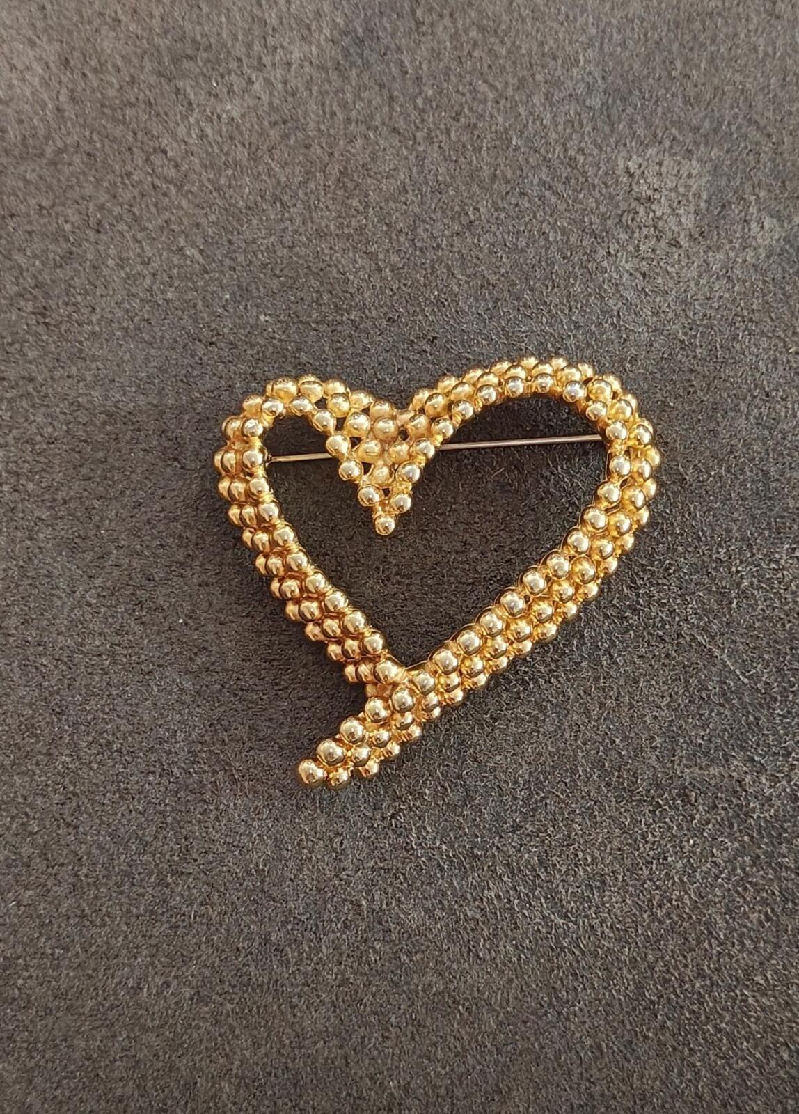 1980s Signed Fernando Originals Gold Tone Beaded Heart Brooch