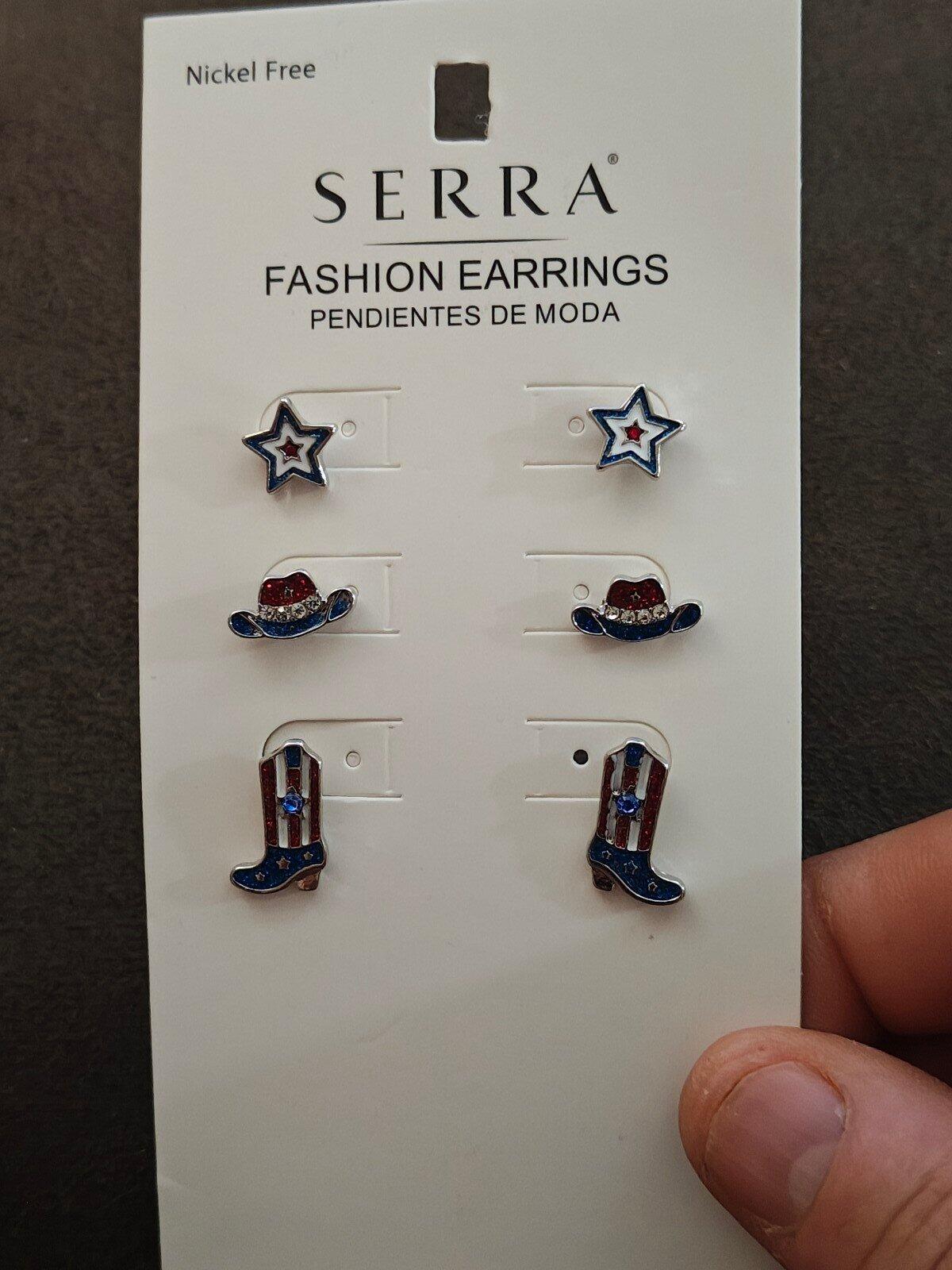 Serra Brand Patriotic Fashion Earrings With Western Themed Design New