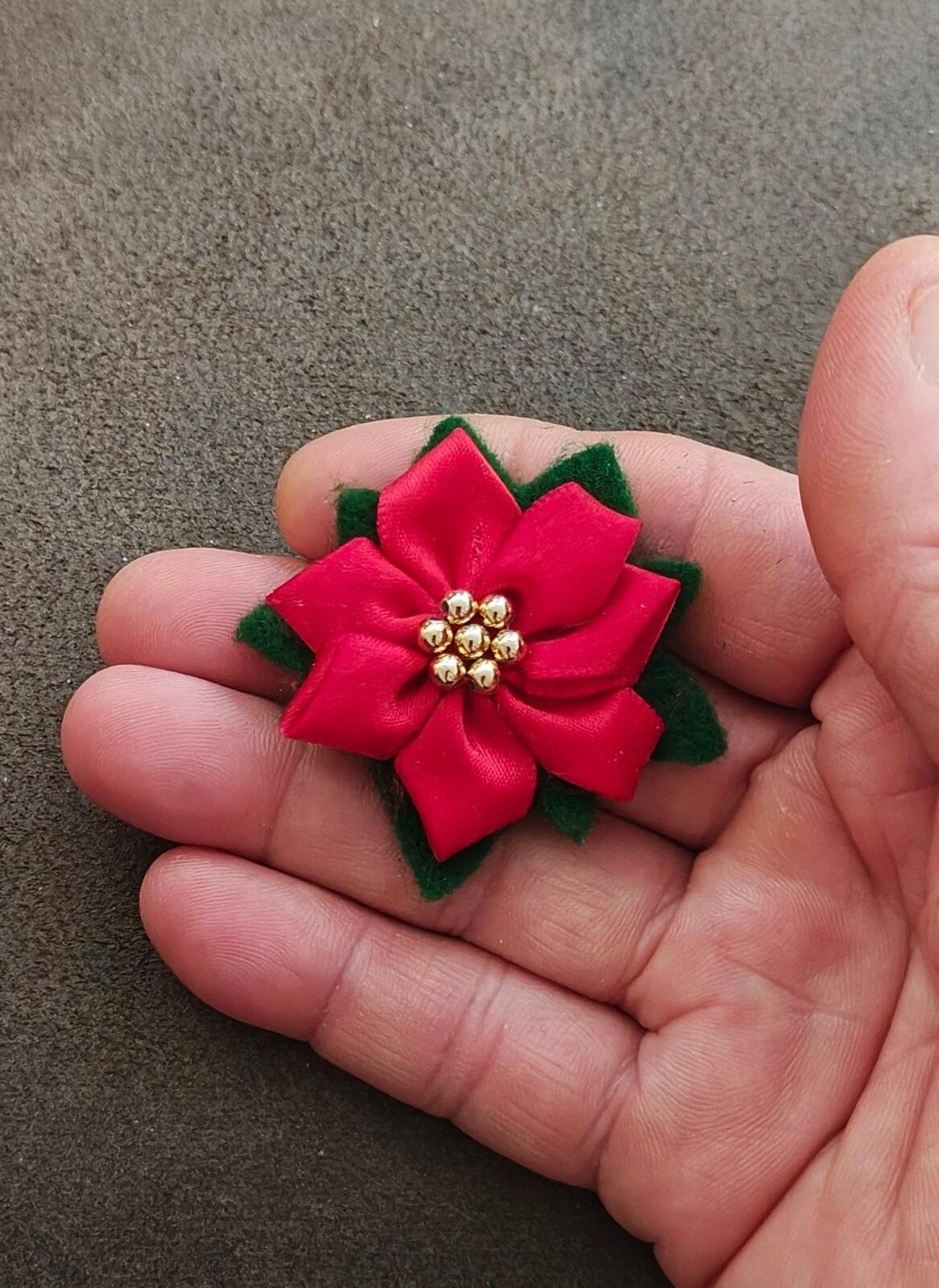 Hand Crafted Poinsettia Fabric Flower Brooch