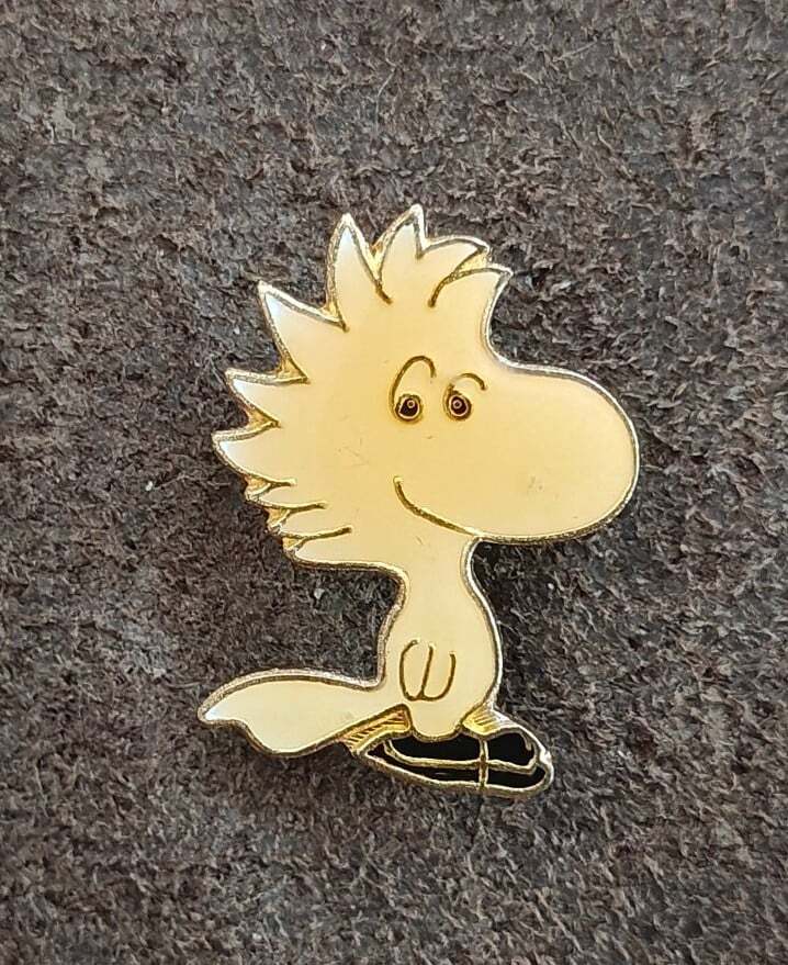 1970s Peanuts Woodstock Wearing Ice Skates Gold Tone Enamel Pin