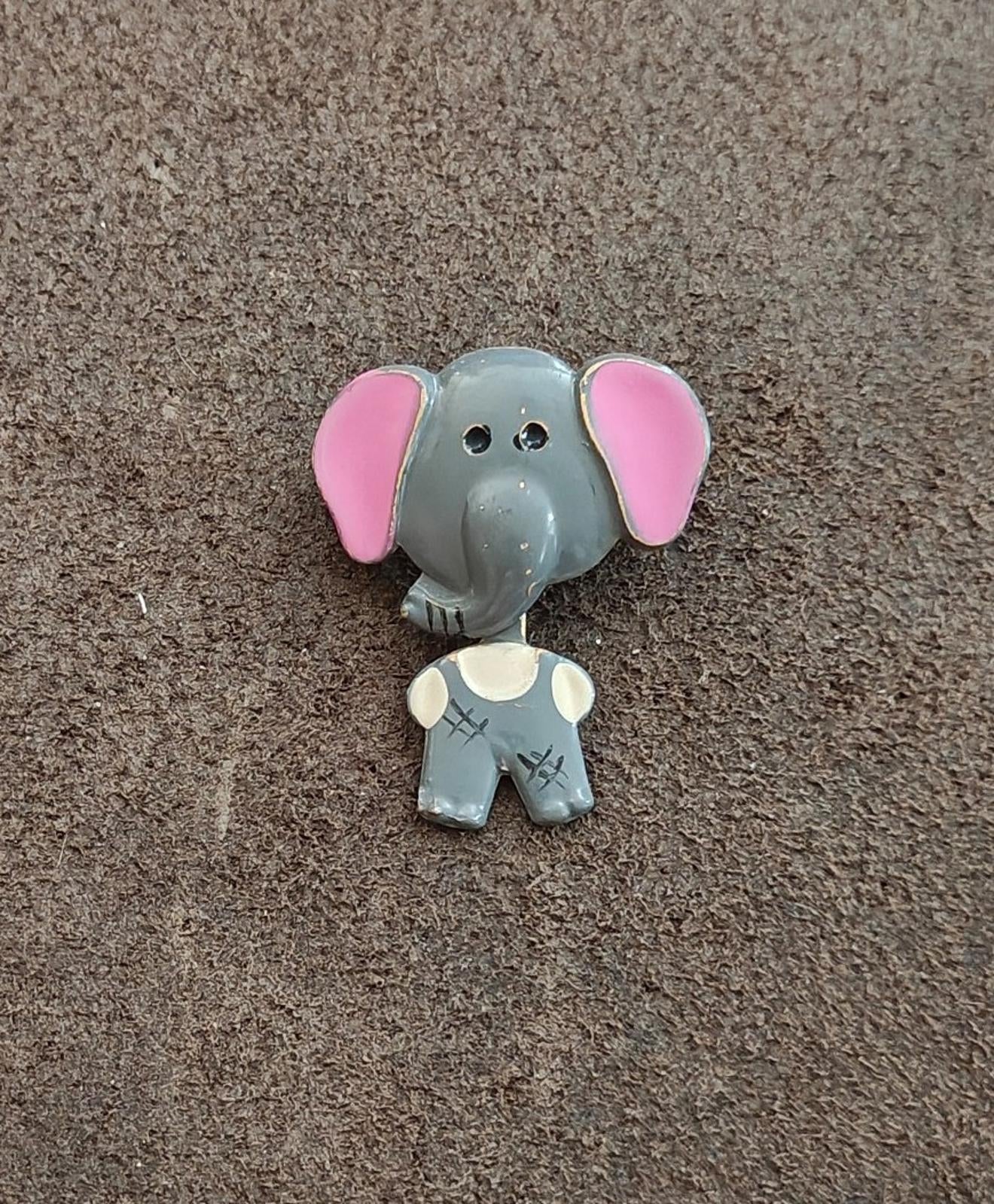 1970s/80s Metal Articulated Grey, White and Pink Enamel Elephant Brooch