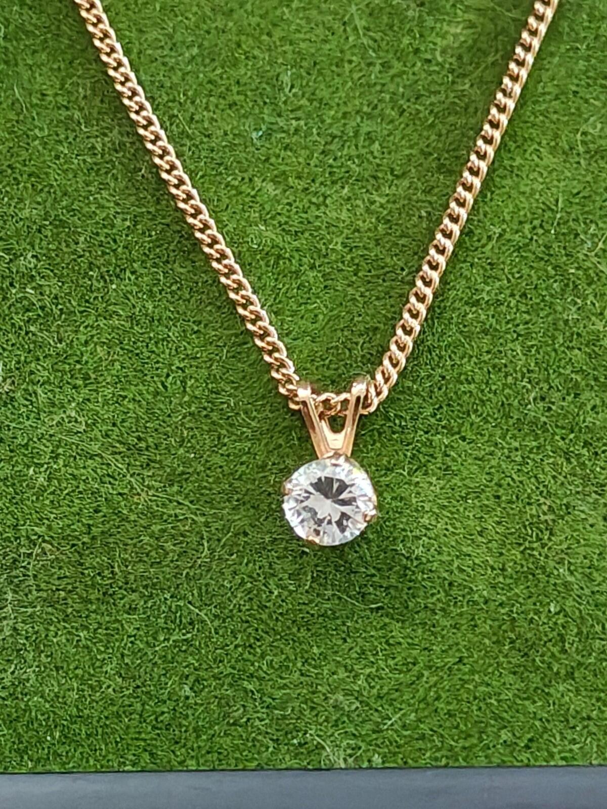 1980s Vintage Unsigned Clear Crystal Gold Tone Pendant Necklace