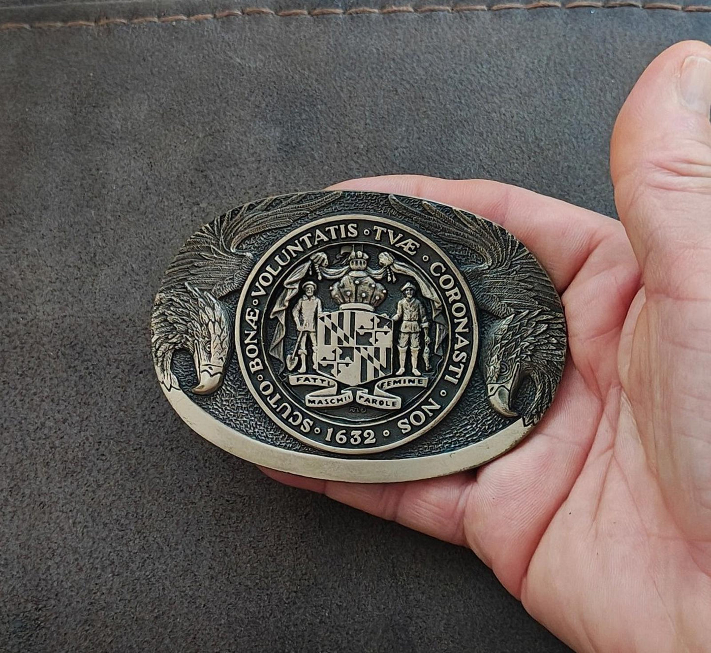 1980's ADM Solid Brass Maryland State Seal Belt Buckle First Edition No. 43