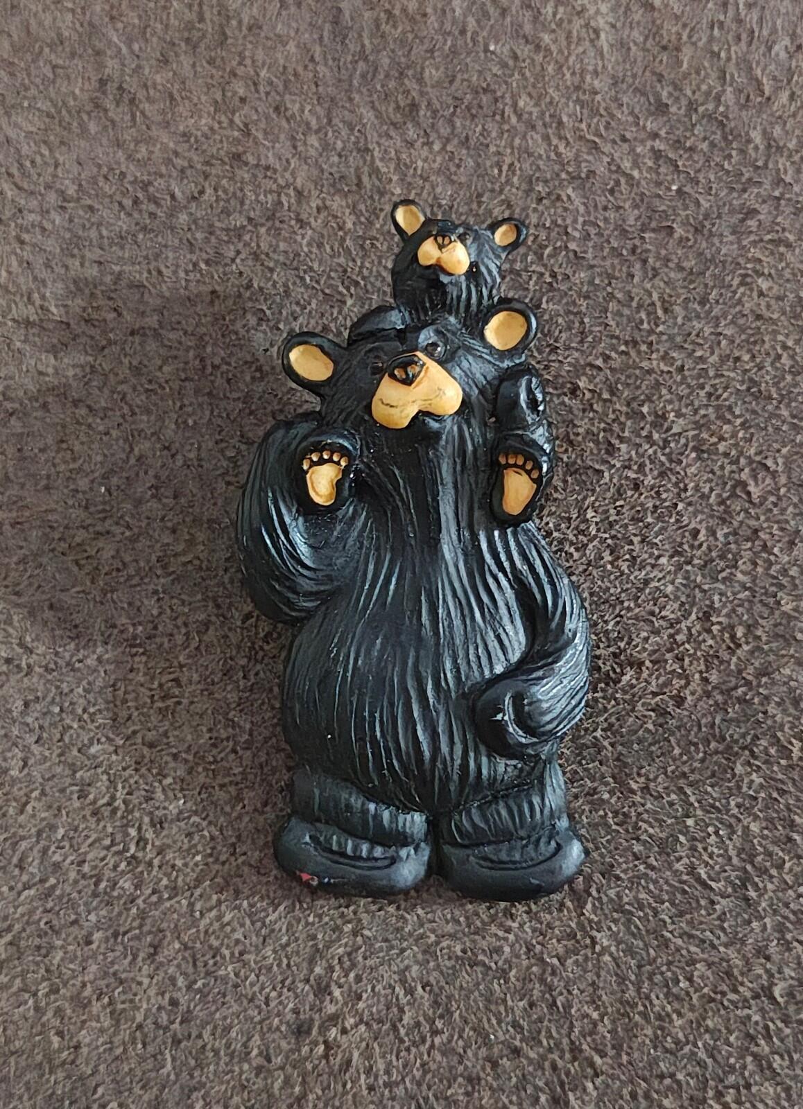1980s Mama Bear & Baby Black Bear Plastic Pin