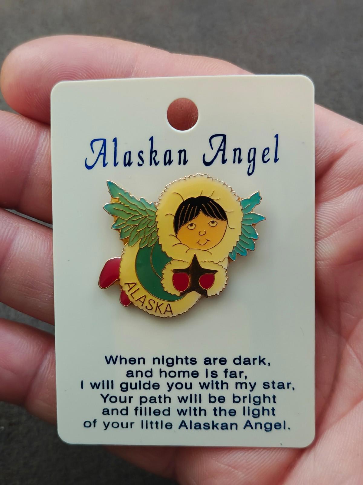 1980s Alaskan Angel Gold Tone Enamel Pin