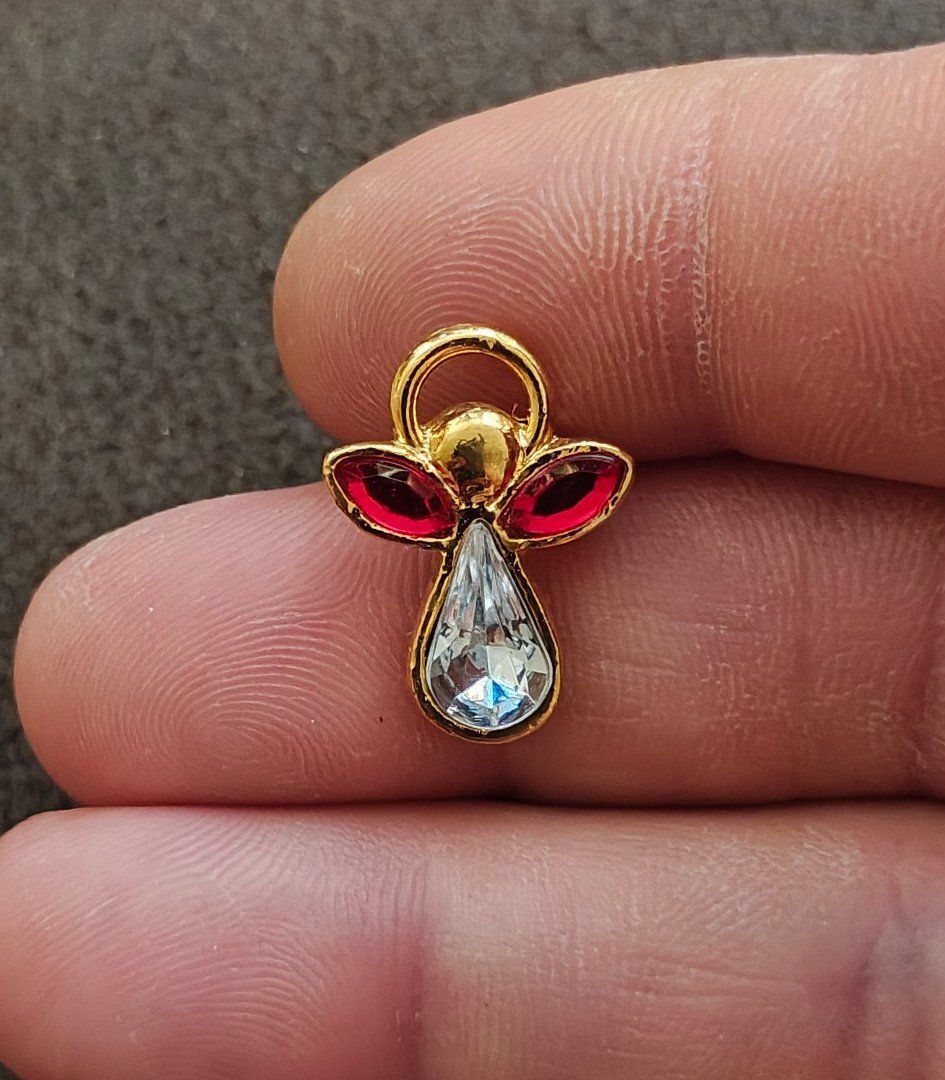 1990s Gold Angel Pin With Red & Clear Rhinestones
