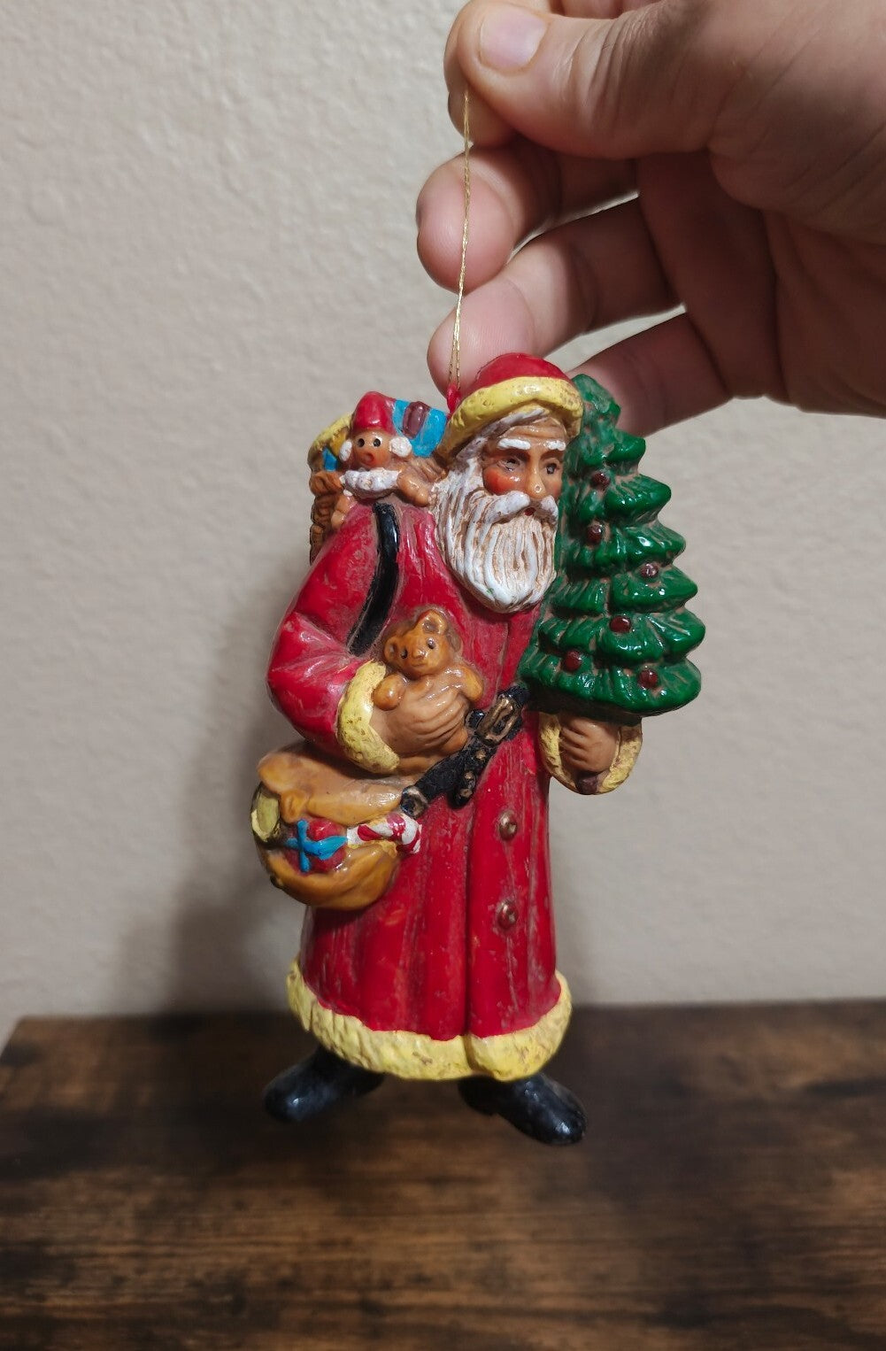 1980s Molded Plastic Santa Claus Figurine Ornament