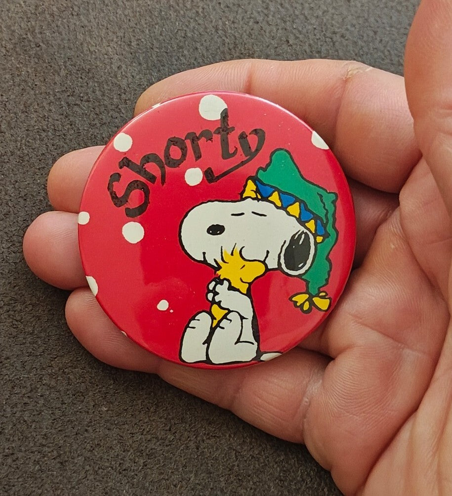 1970s Peanuts Snoopy & Woodstock Personalized Name "Shorty" Pinback Button