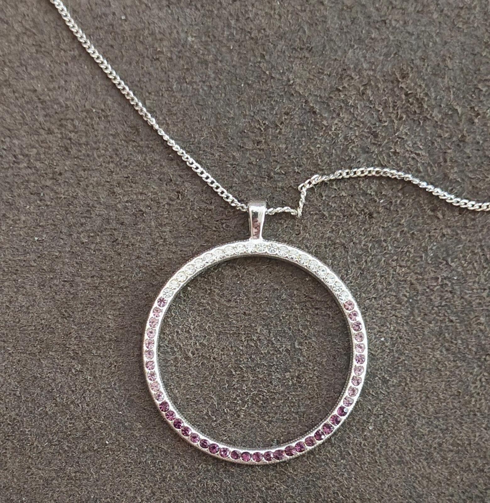 80s "Circle of Life" Design With Purple, Pink & Clear Crystals Pendant Necklace - Trinketmania-LV