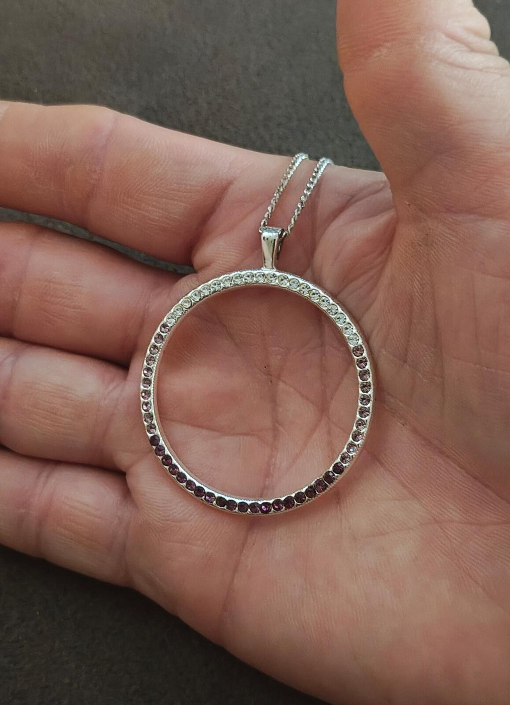 80s "Circle of Life" Design With Purple, Pink & Clear Crystals Pendant Necklace - Trinketmania-LV