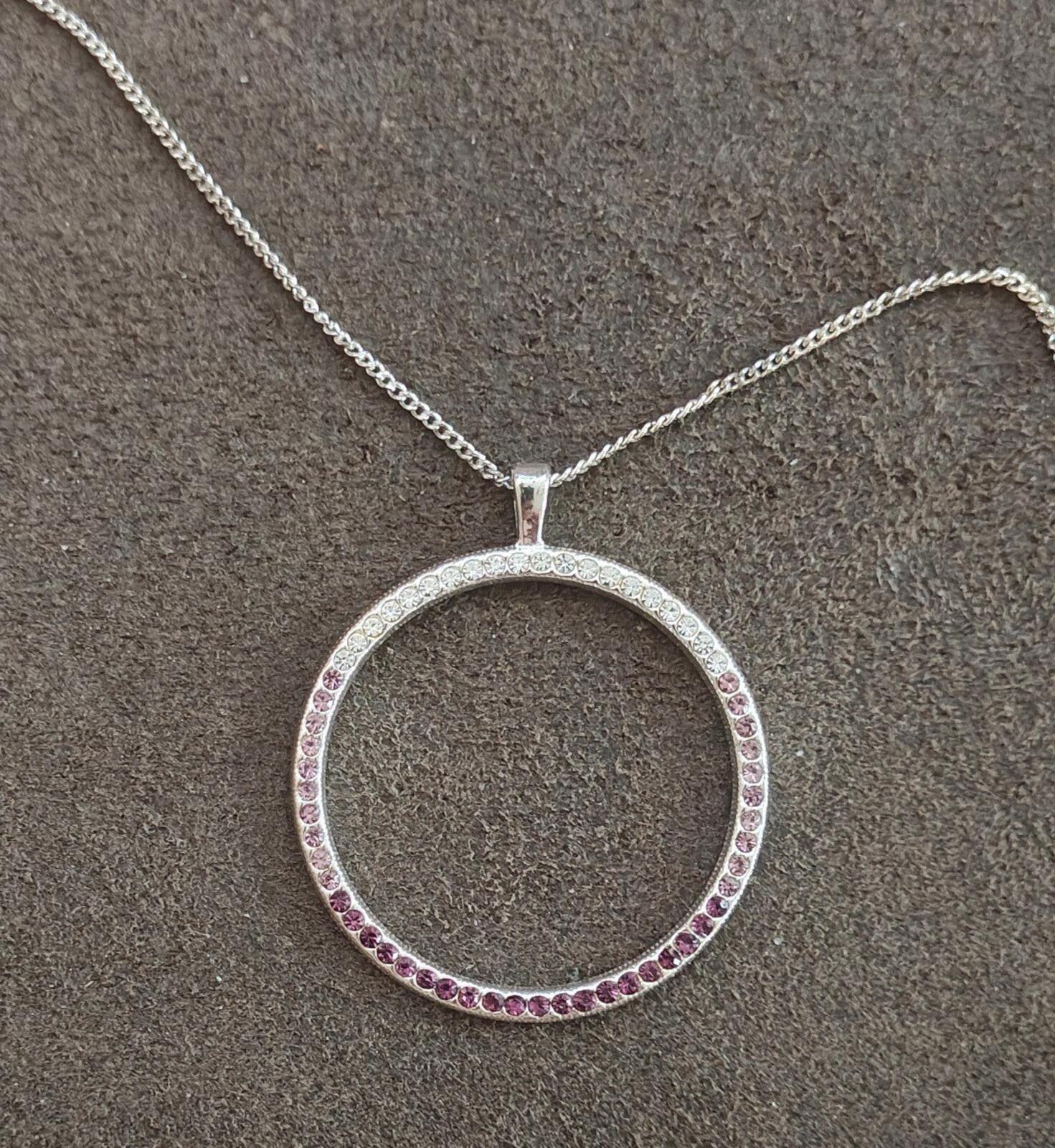 80s "Circle of Life" Design With Purple, Pink & Clear Crystals Pendant Necklace - Trinketmania-LV