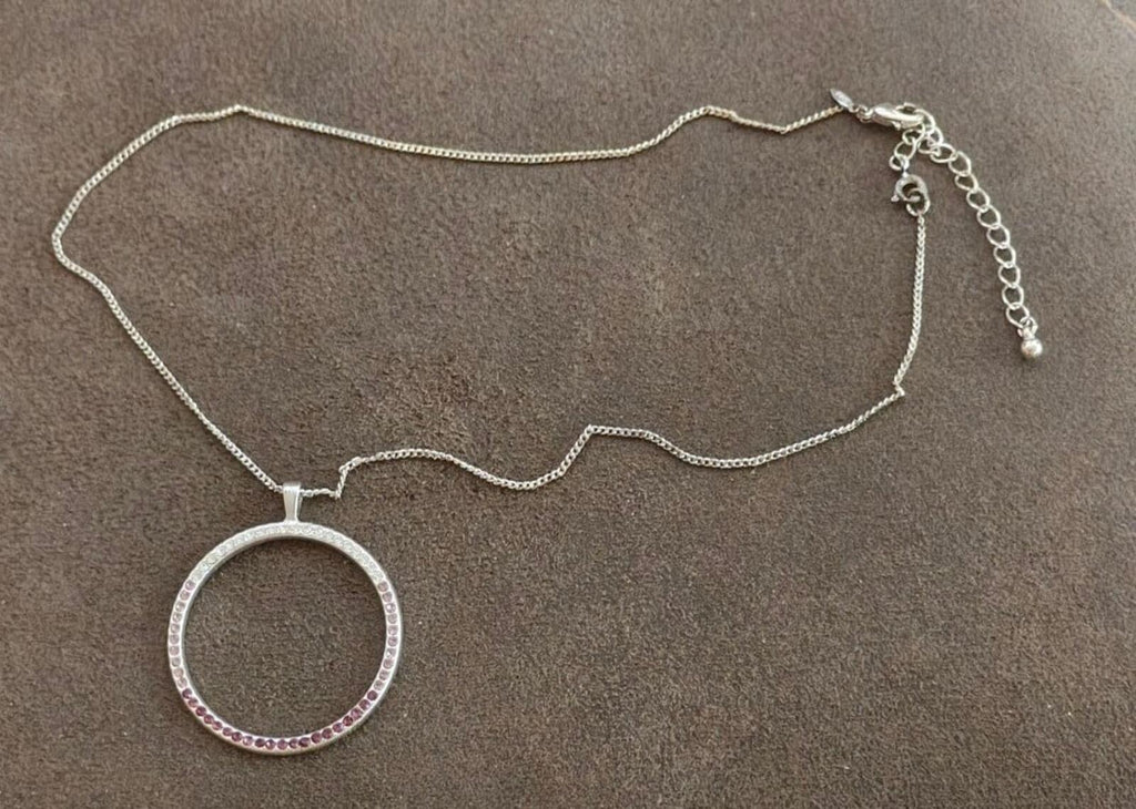 80s "Circle of Life" Design With Purple, Pink & Clear Crystals Pendant Necklace - Trinketmania-LV