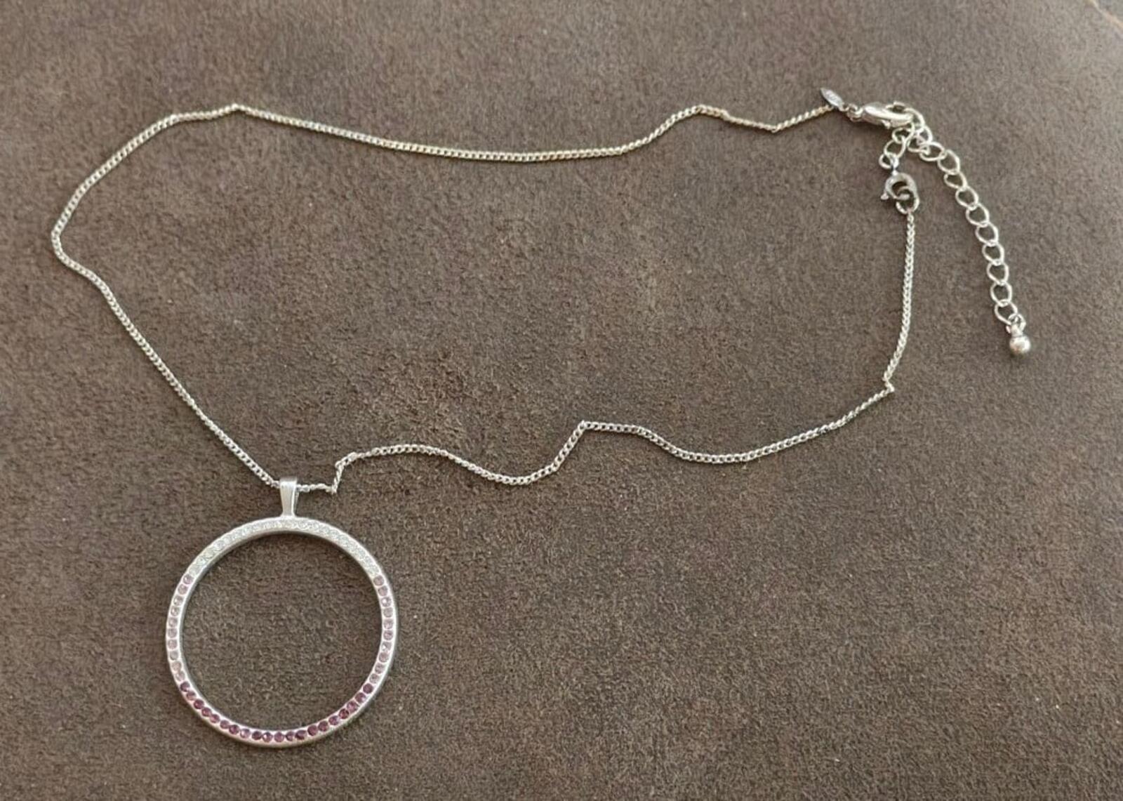 80s "Circle of Life" Design With Purple, Pink & Clear Crystals Pendant Necklace - Trinketmania-LV