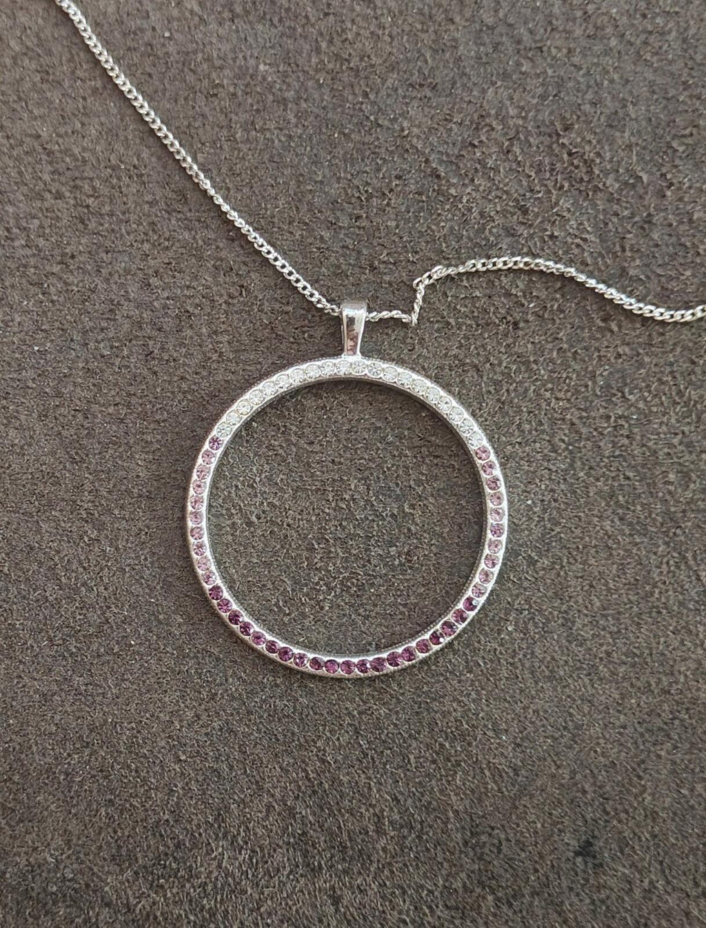 80s "Circle of Life" Design With Purple, Pink & Clear Crystals Pendant Necklace - Trinketmania-LV