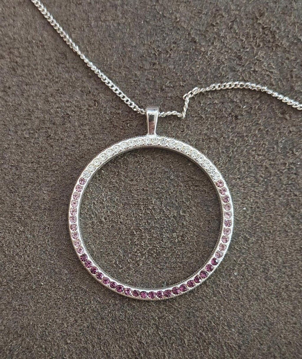 80s "Circle of Life" Design With Purple, Pink & Clear Crystals Pendant Necklace - Trinketmania-LV