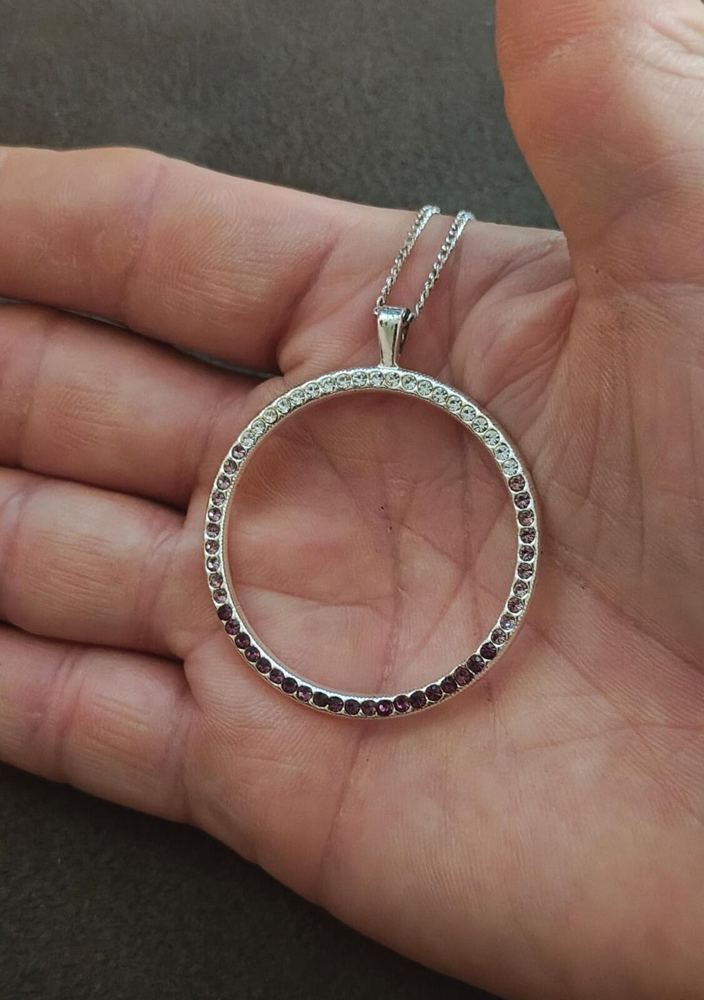 80s "Circle of Life" Design With Purple, Pink & Clear Crystals Pendant Necklace - Trinketmania-LV