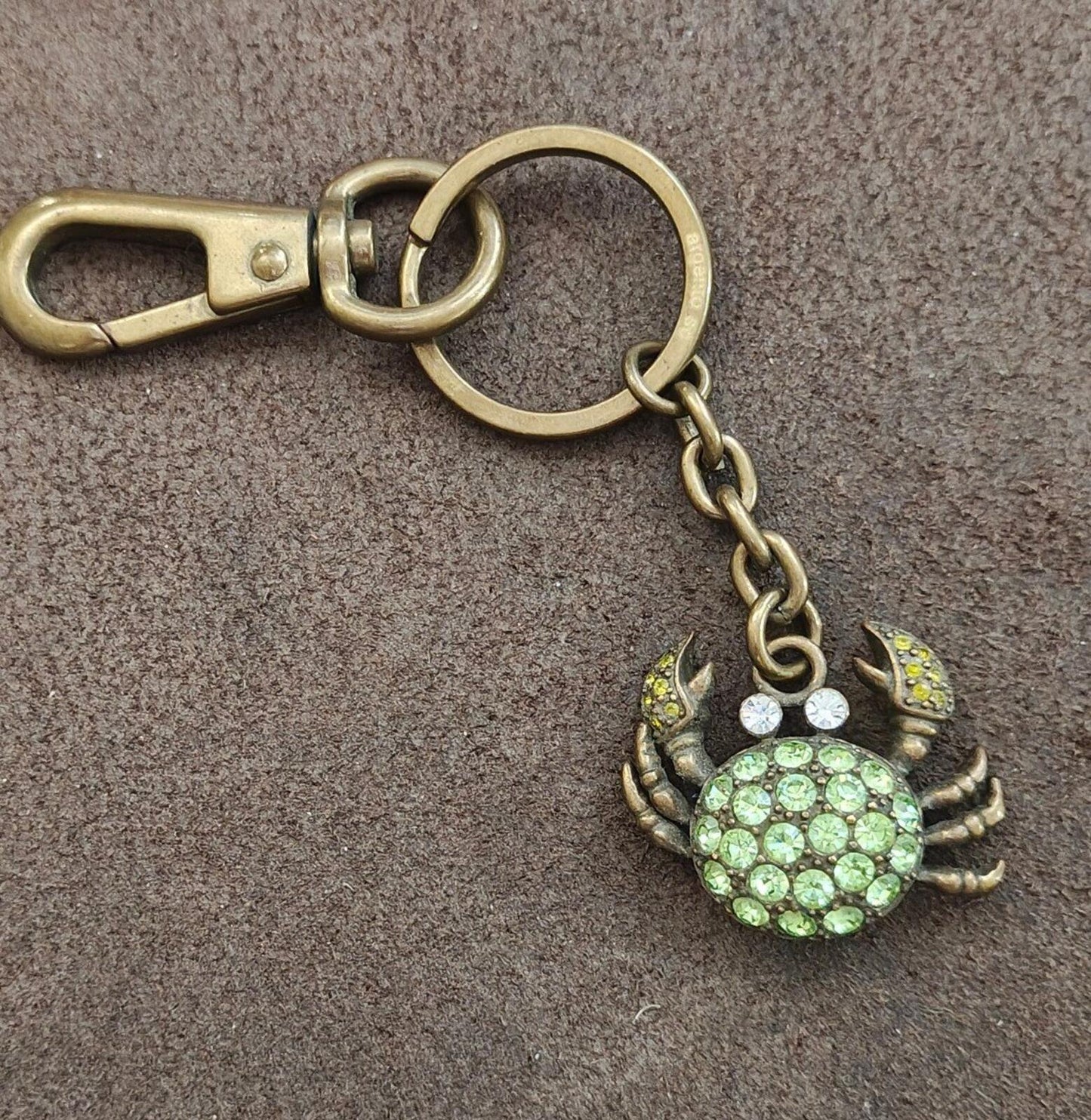 1990s Argento SC Green With Crystalized Swarovski Elements Crab Keychain
