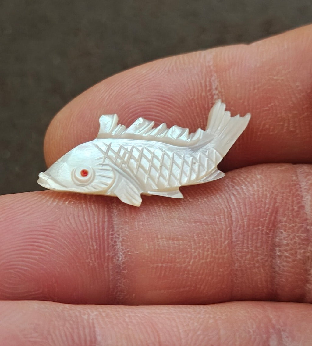 1960s Hand Carved Mother of Pearl Koi Fish Brooch Pin