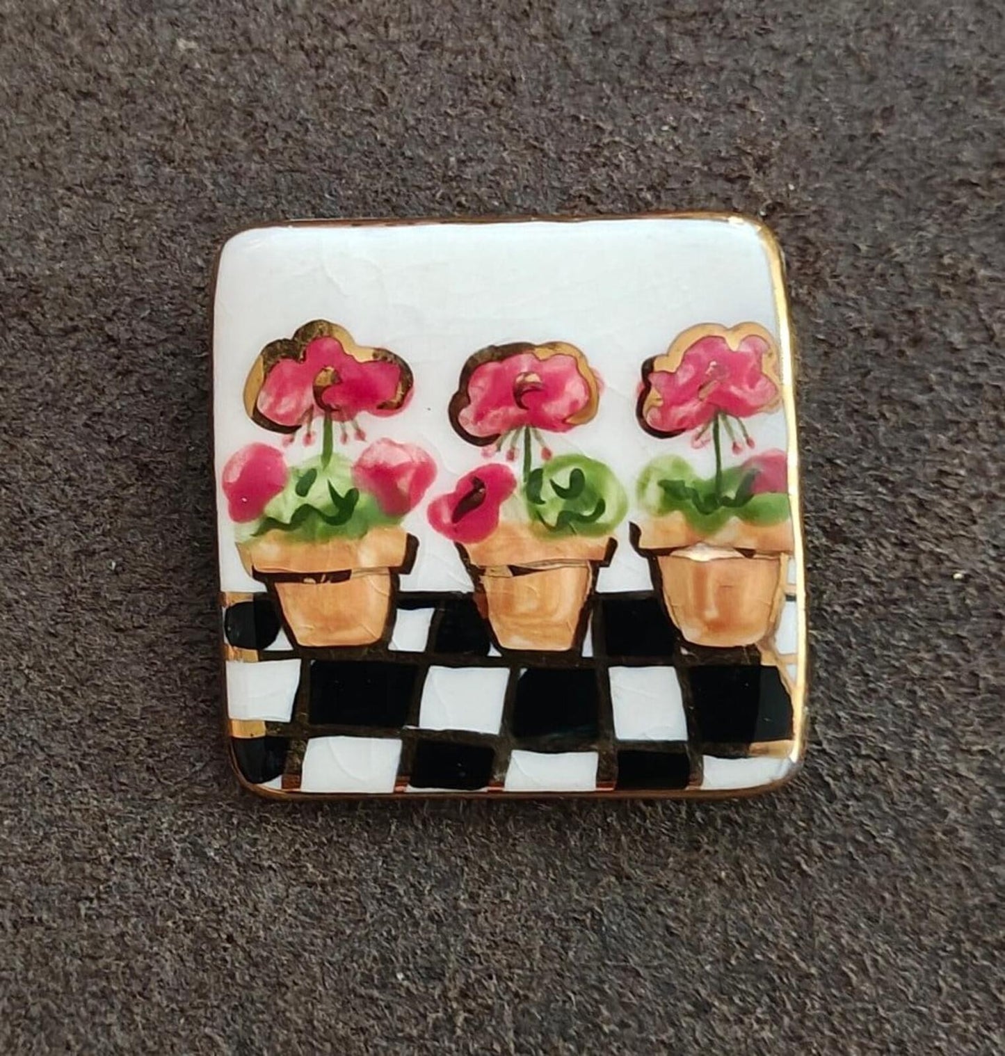 1990s Colorful Glazed Ceramic Flower Brooch