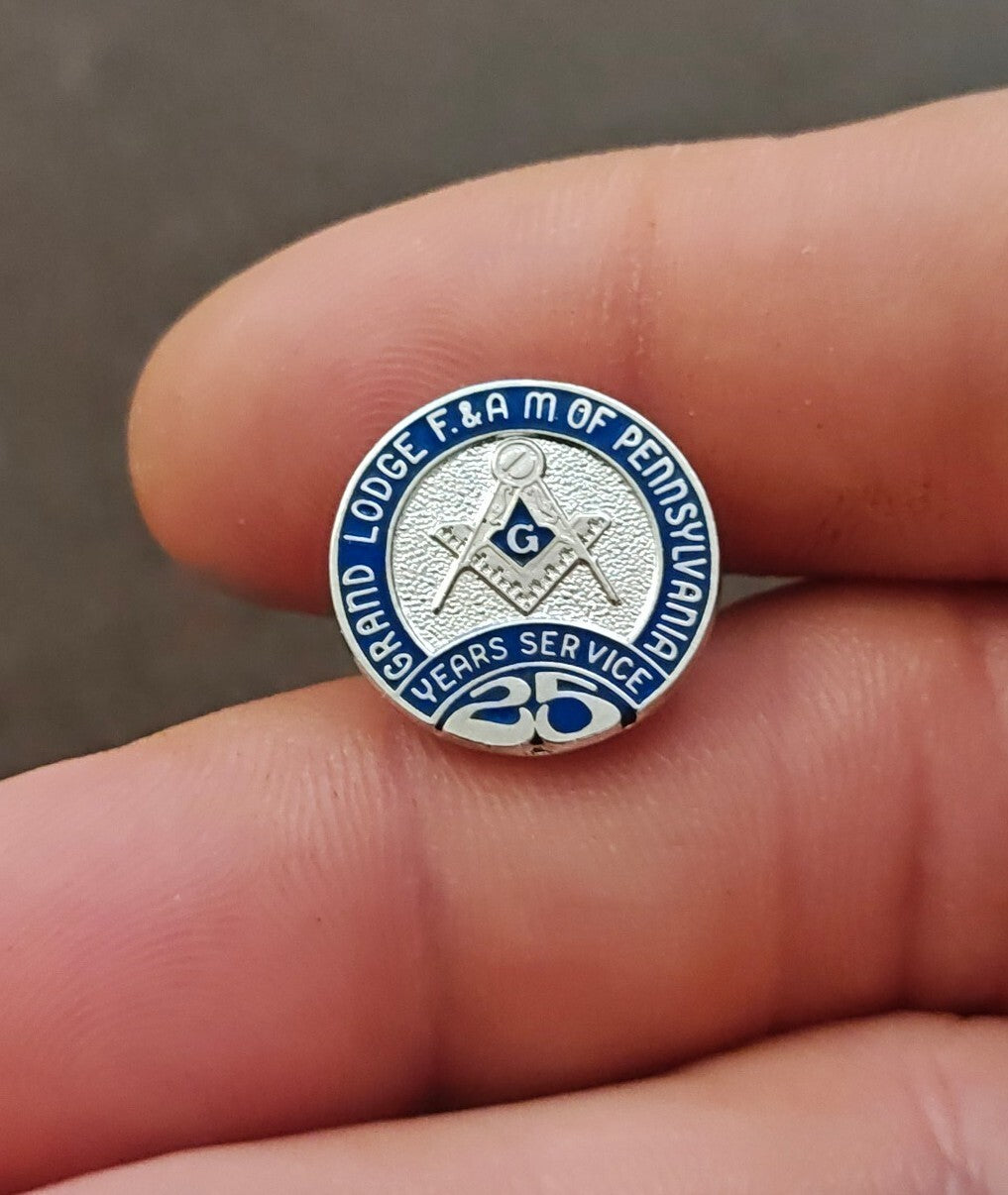 Masonic Grand Lodge (F&A.M) of Pennsylvania 25 Year Service Silver Tone Pin