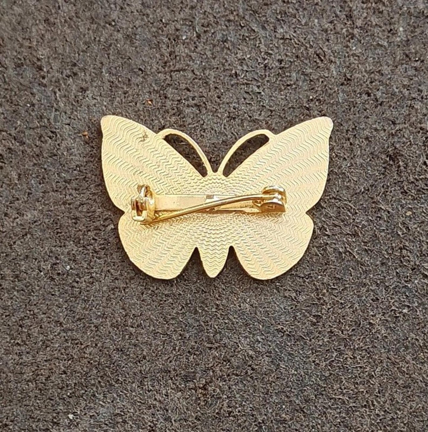 1980's Intricate Butterfly With Red Leaf Wings Gold Tone Brooch