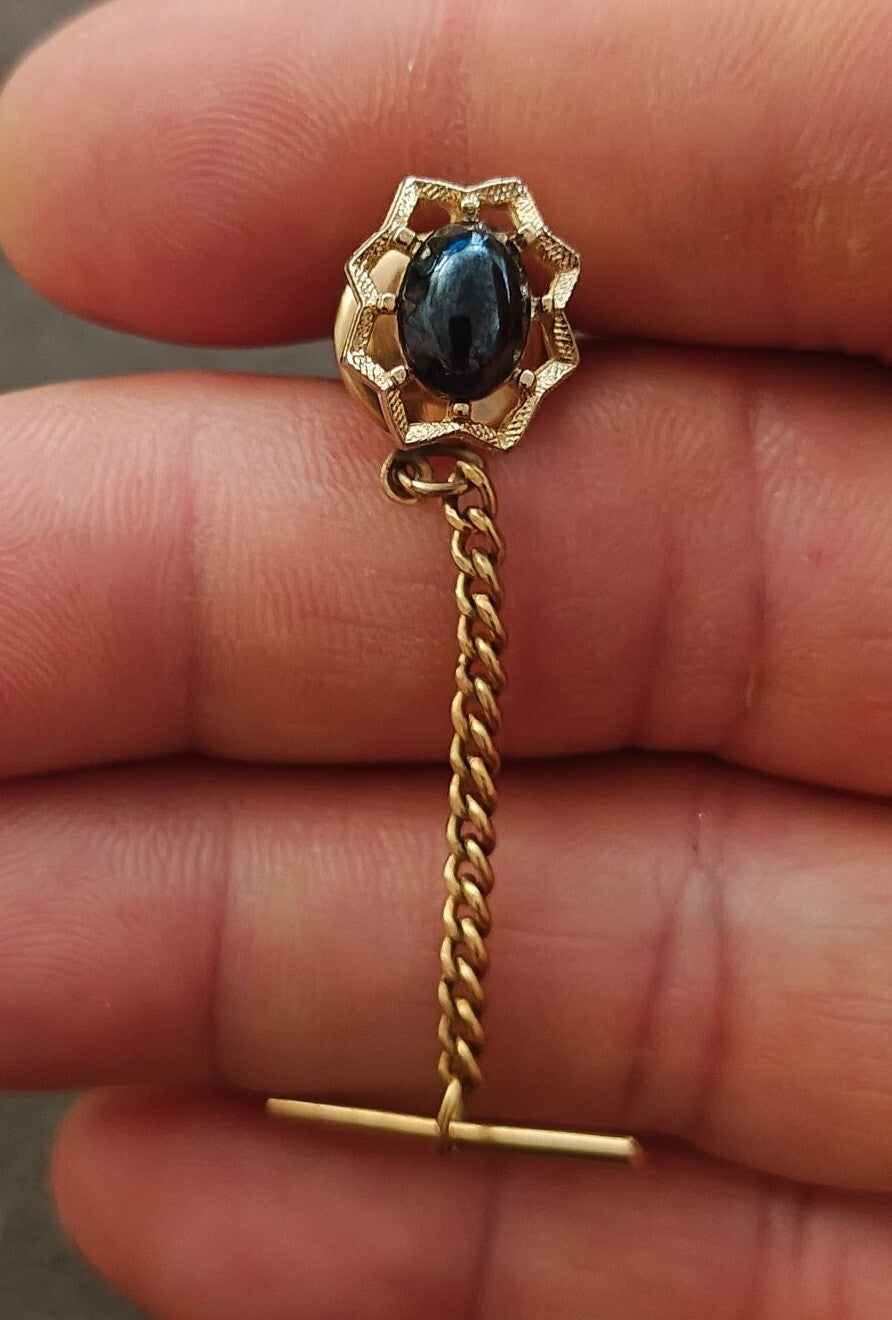 1950s/60s Gold Tone With Dark Cabochon Tie Tack