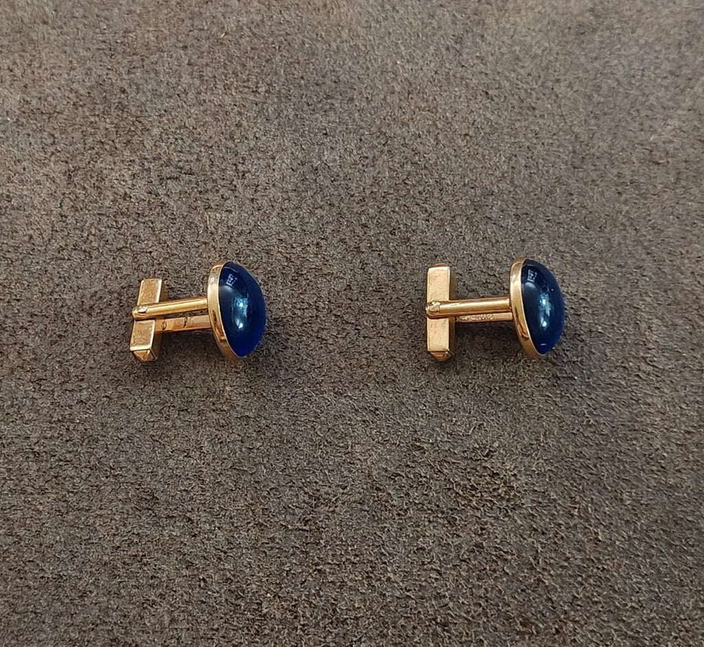 1950s/60s Swank Round Cobalt Blue Lucite Cabochon Gold Tone Cufflinks