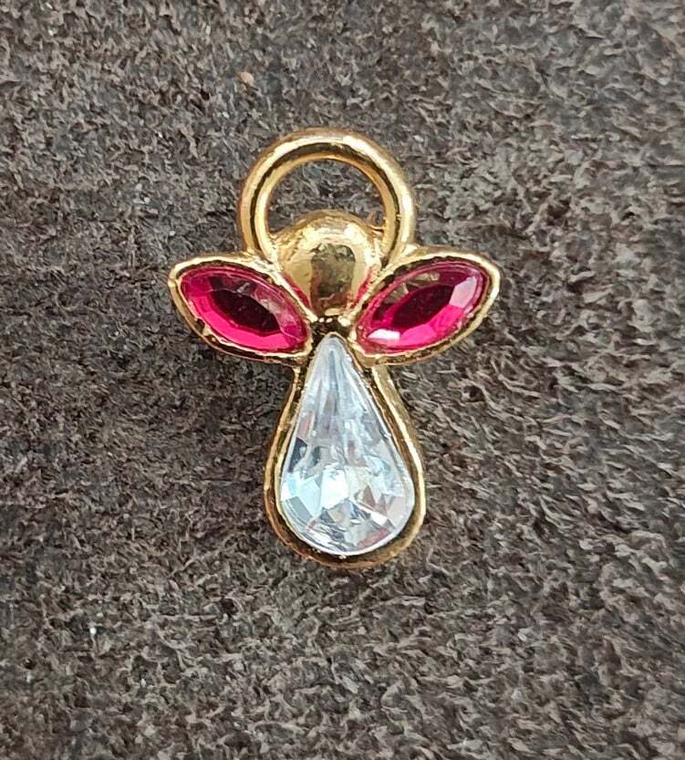 1990s Gold Angel Pin With Red & Clear Rhinestones
