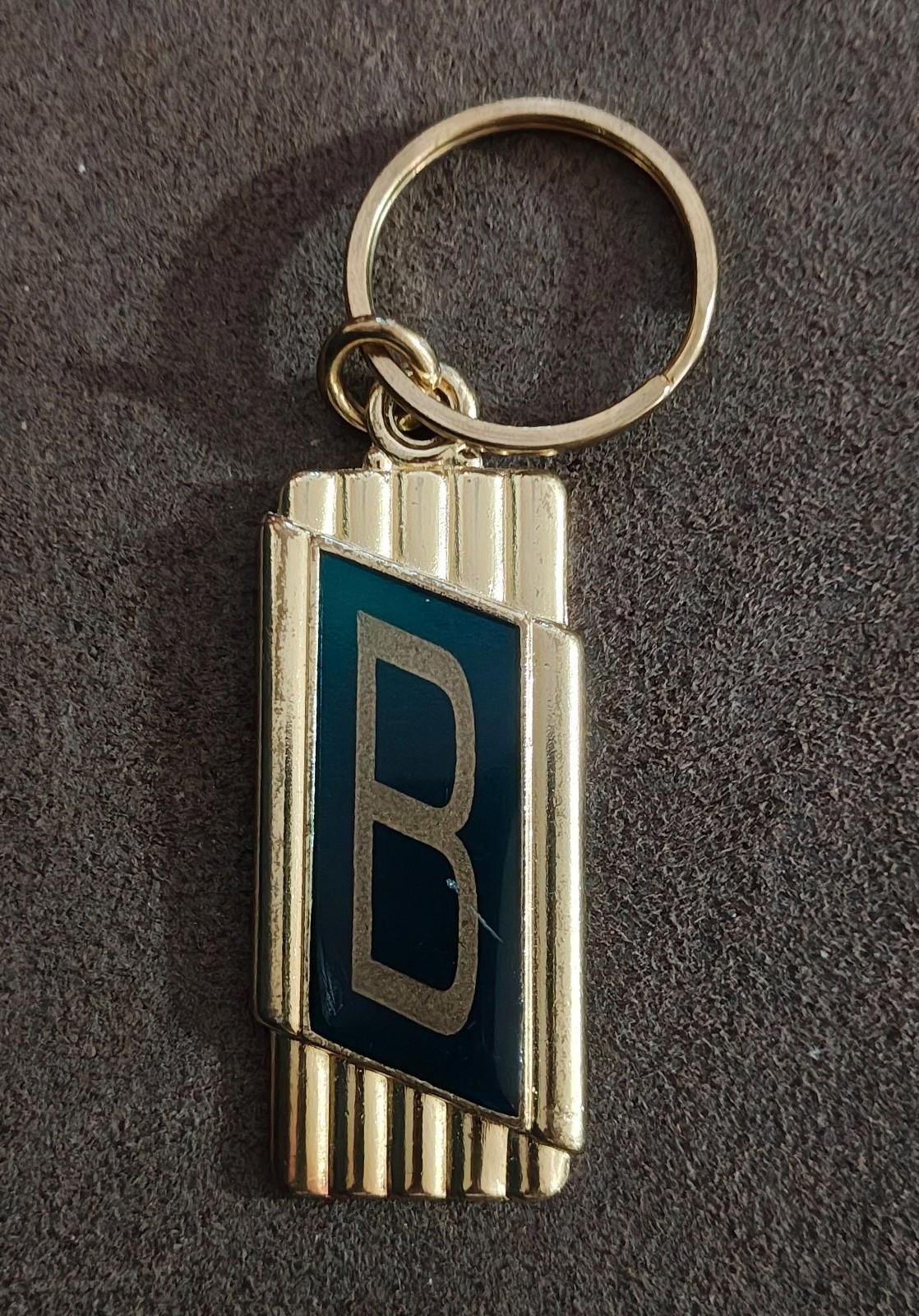 1970s Vintage Art Deco Style Crownmark Initial Letter "B" Gold Tone Keychain