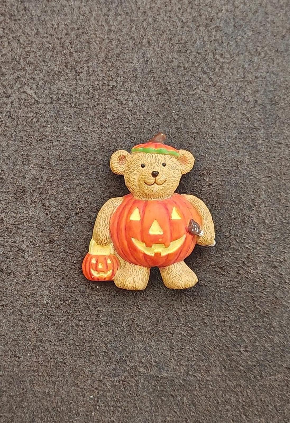 1990s Teddy Bear Dressed In a Jack-o'-Lantern Costume Brooch