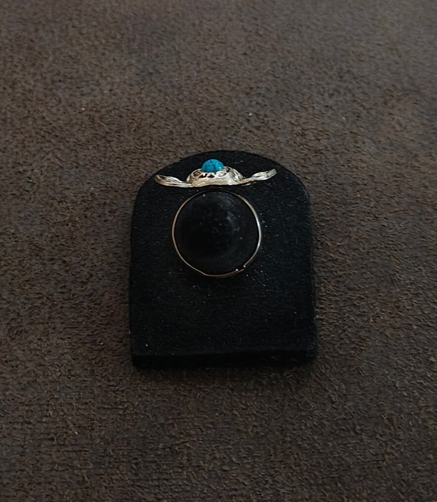 Bohemian Style Silver Tone With Faux Turquoise Stones Elephant Statement Ring