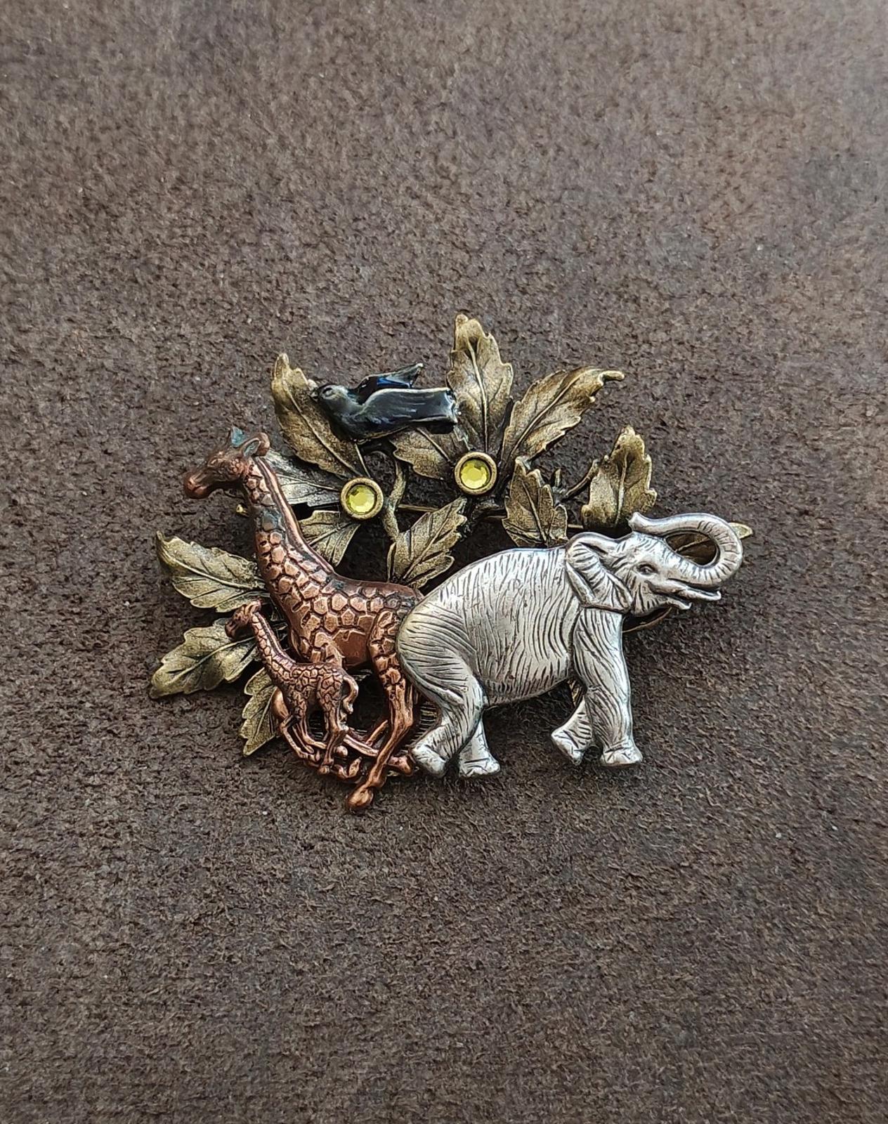 1980s Signed Kenneth Cole Safari Mixed Metal Brooch