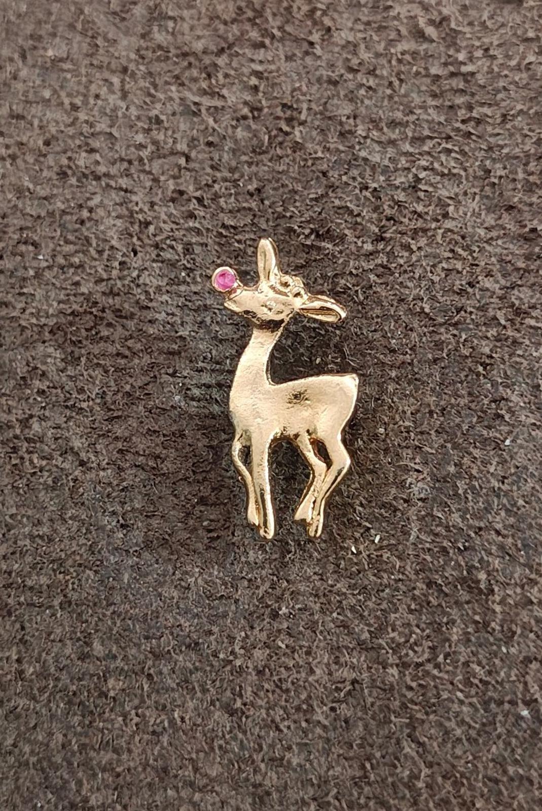 80s Rudolph Red Nosed Reindeer Harriet Carter Genuine Ruby 24k GEP Pin