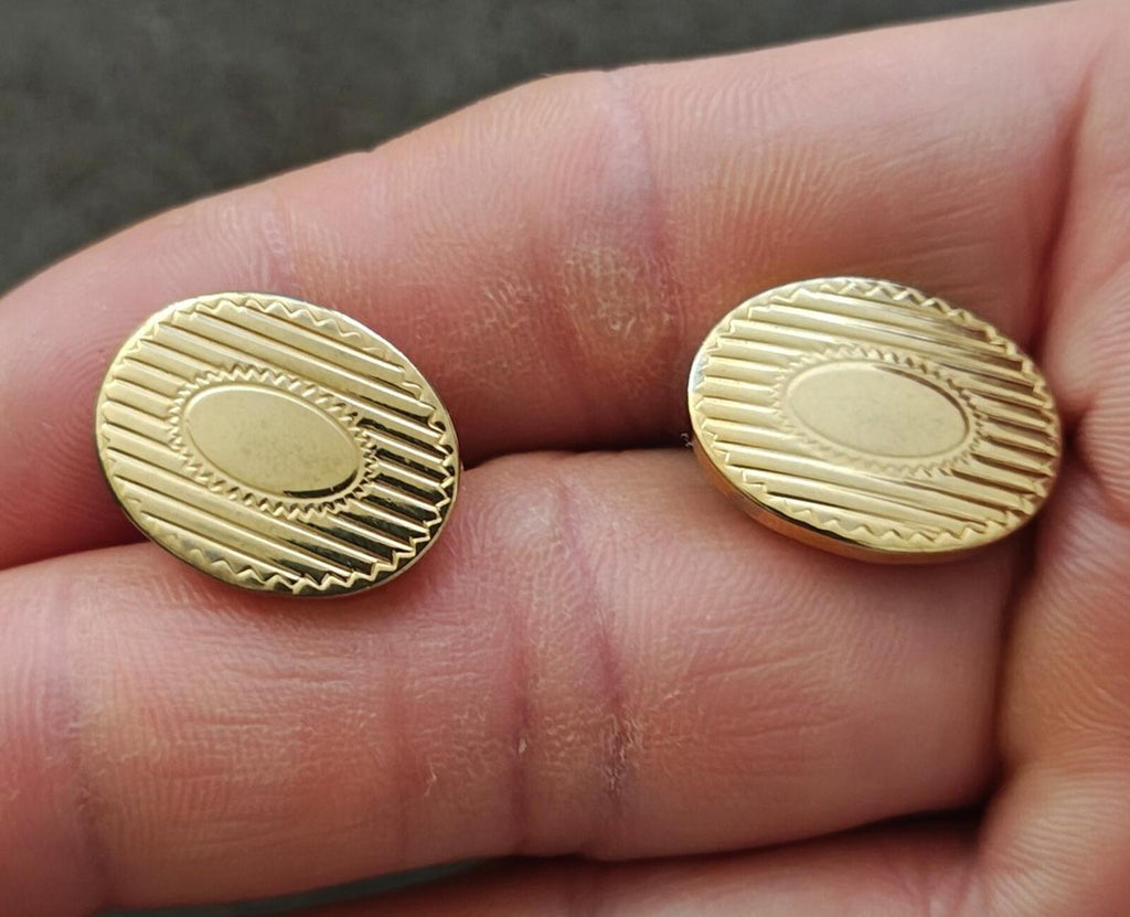1950s/60s Marked Flex-Let Art Deco Style Gold Tone Textured Cufflinks