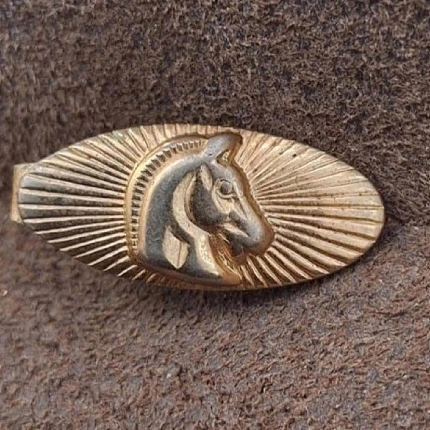 1940s Horse Profile Head Gold Tone Oval Tie Bar Clip