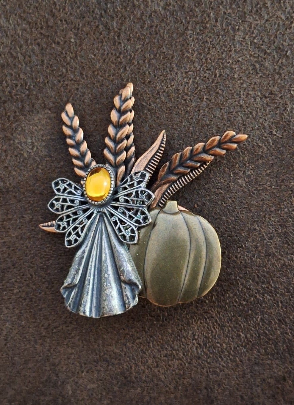 90s Tri-Color Fall Harvest Angel Pin Brooch
