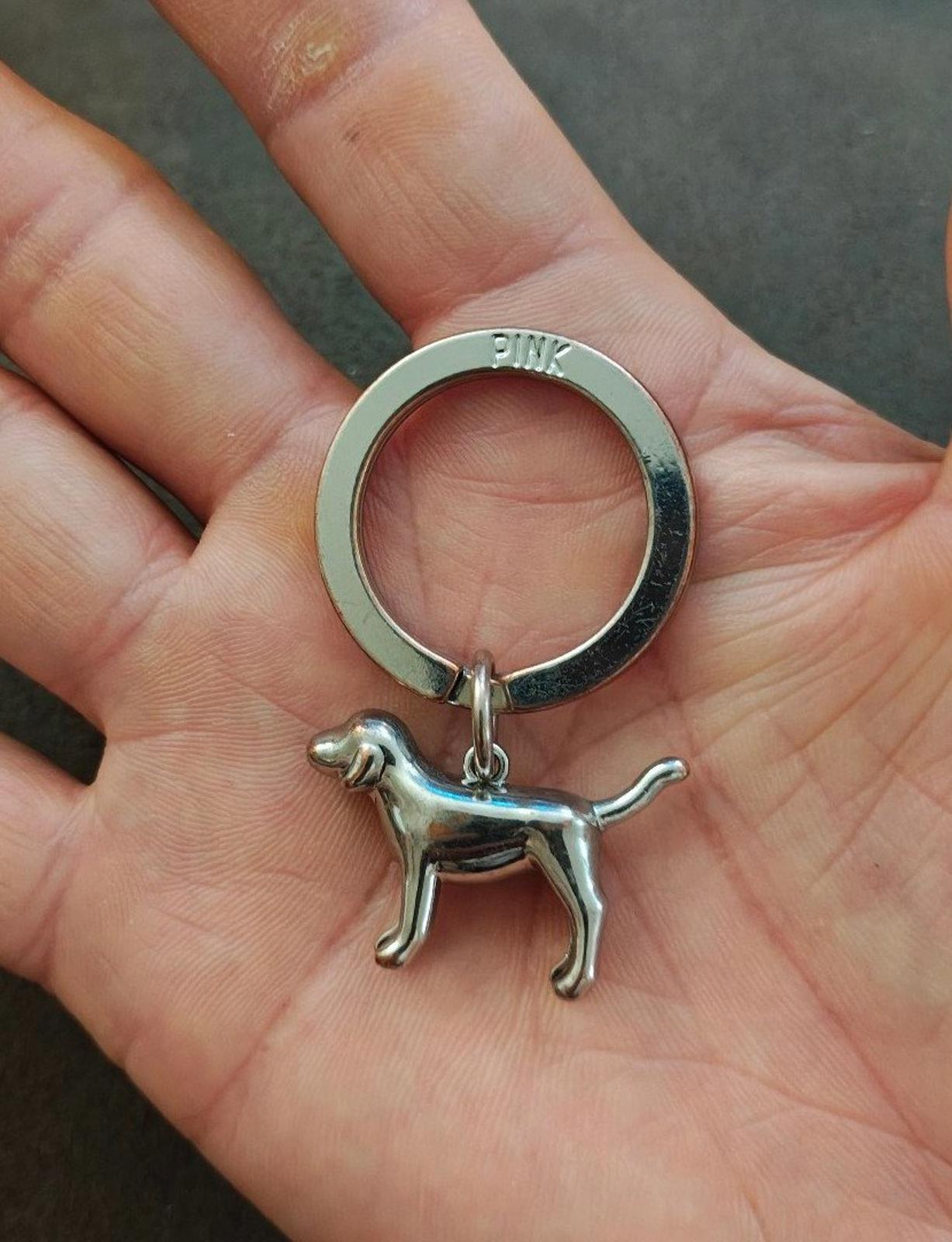 Victoria's Secret Pink Logo Silver Tone Dog Charm Keychain/Keyring