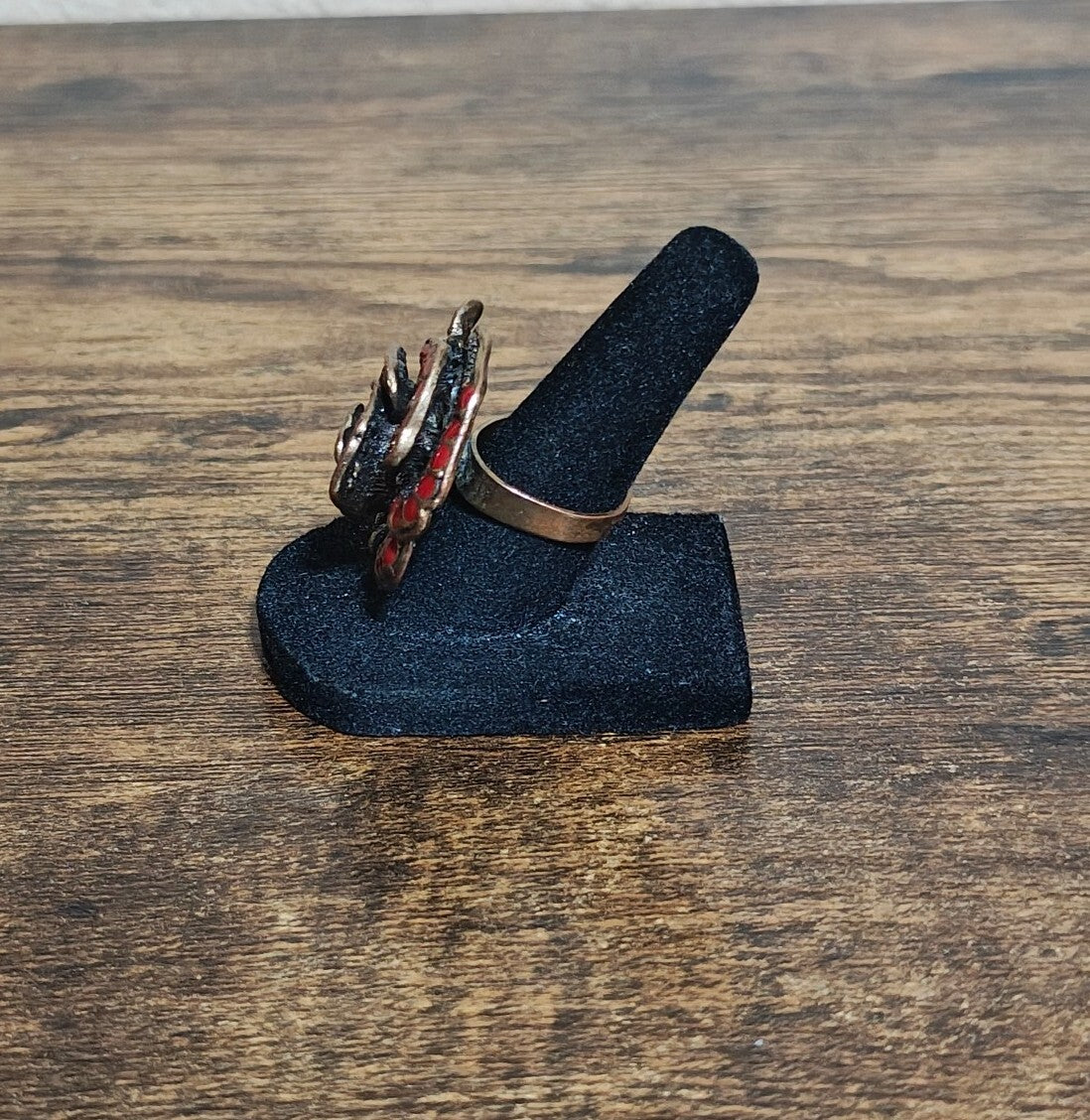 Three Dimensional Vintage Style Red Enamel Rose Statement Adjustable Ring.