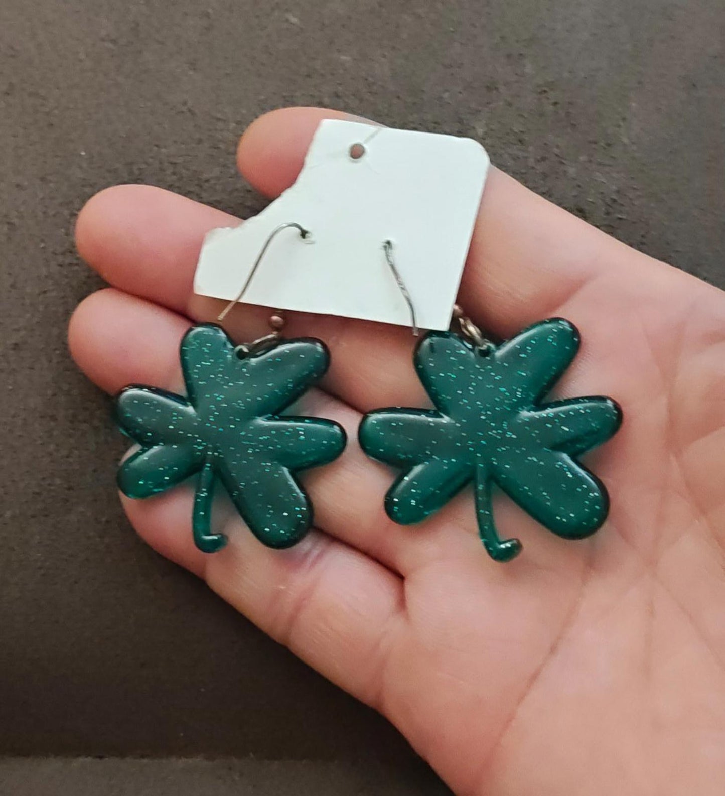 1980s Glittery Green Shamrock Pierced Earrings