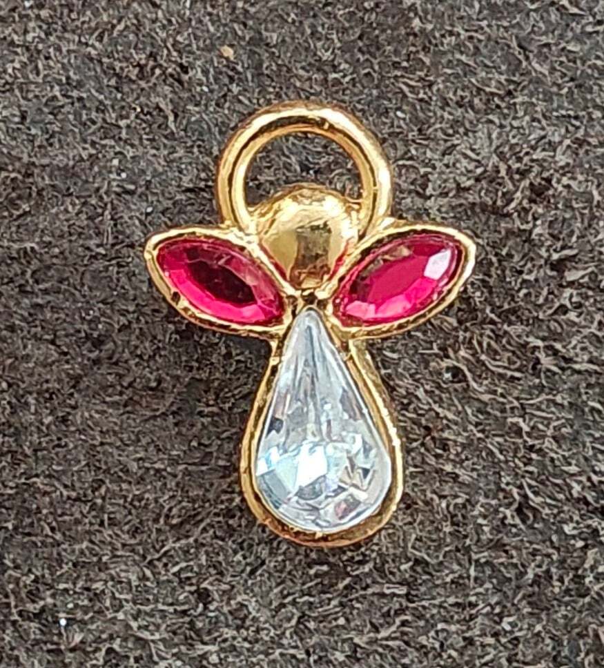 1990s Gold Angel Pin With Red & Clear Rhinestones