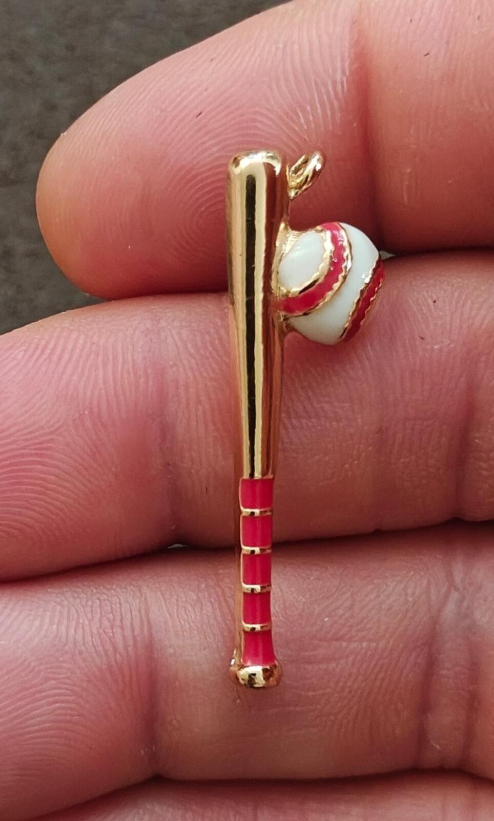 1980s Gold Tone With Red Enamel Baseball Bat & Ball Charm