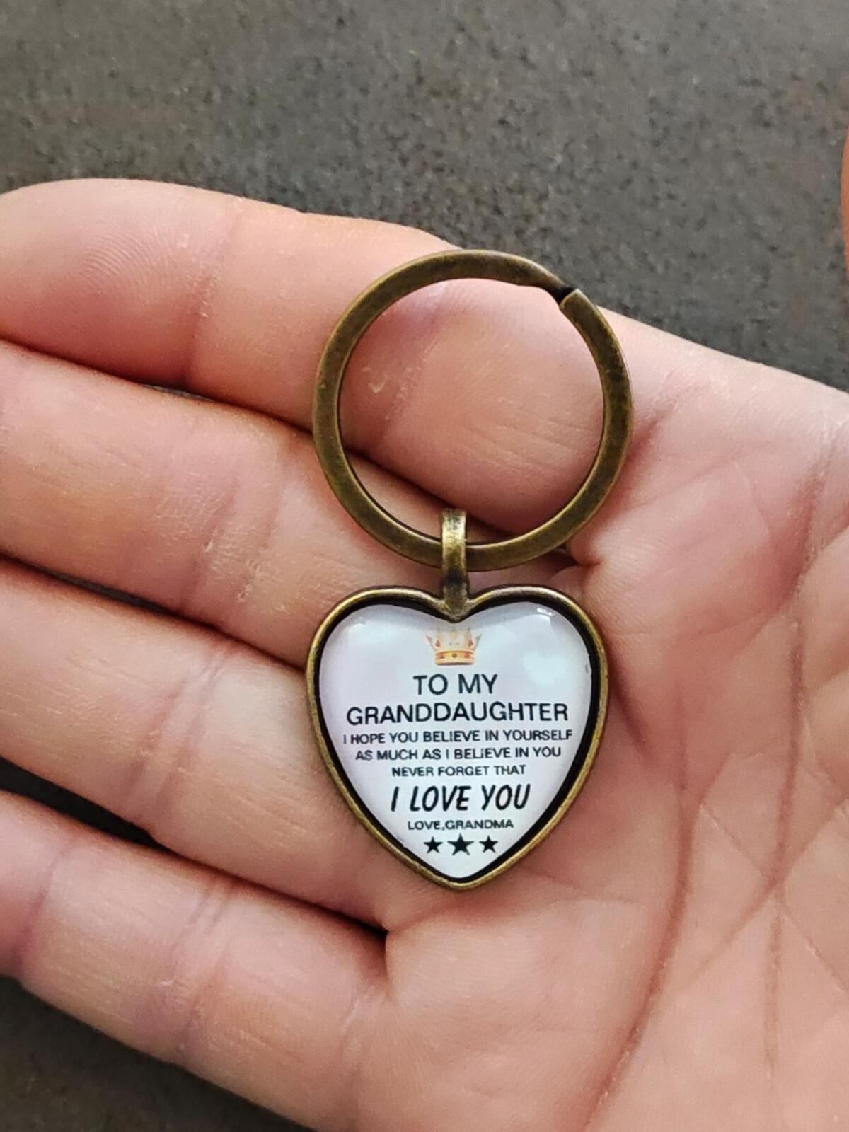 To My Granddaughter Inspirational Brass Tone Keychain