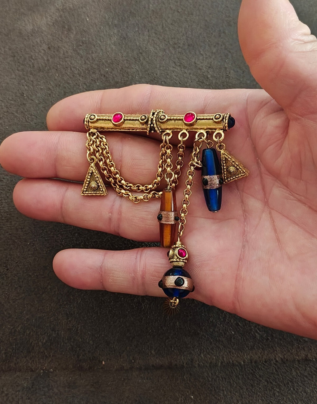 1980s Gold Tone 1928 Jewelry Company Victorian Revival Chatelaine Bar Brooch