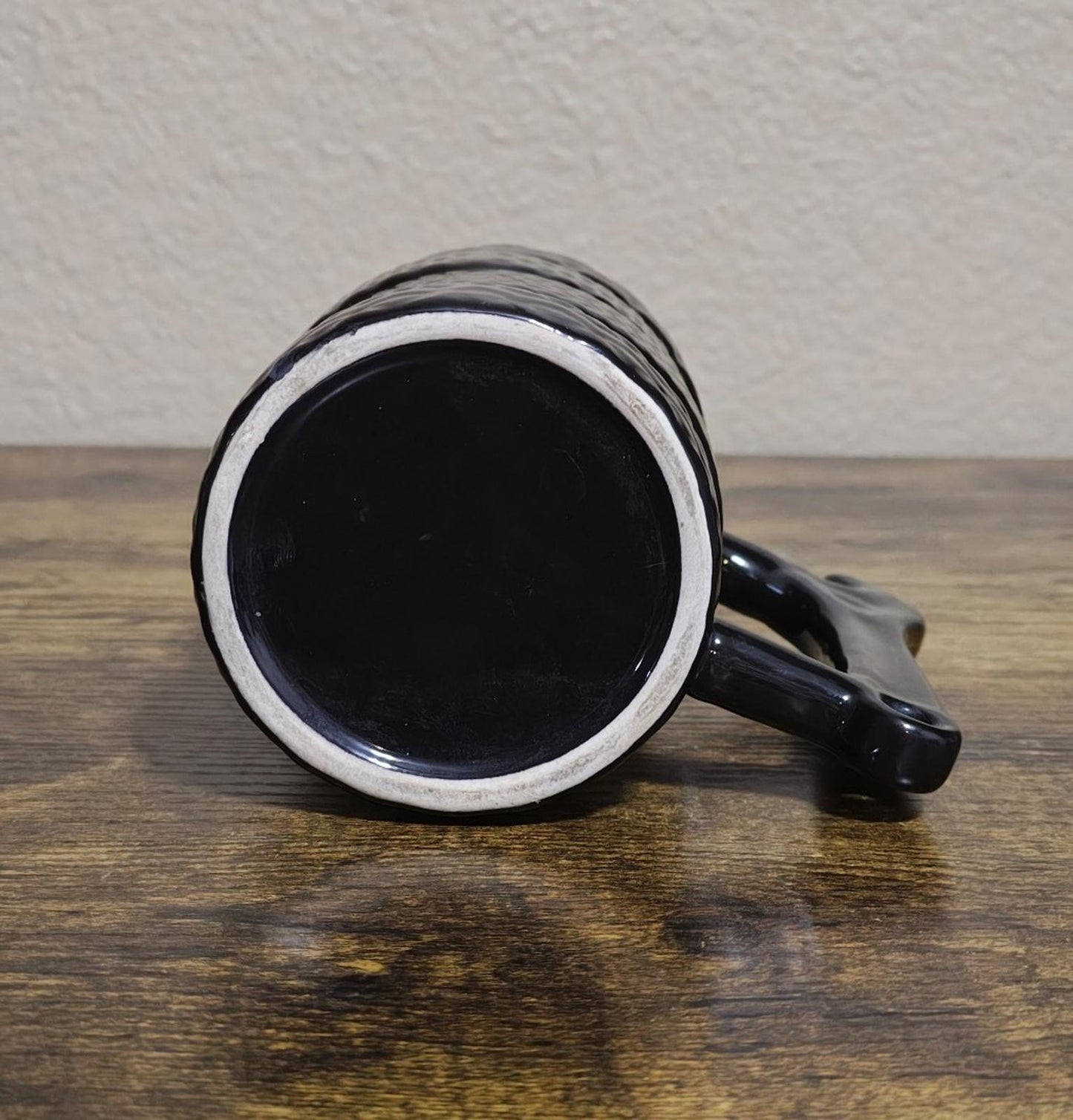 1990's Textured Black Ceramic Glaze Wrench Handle Mug